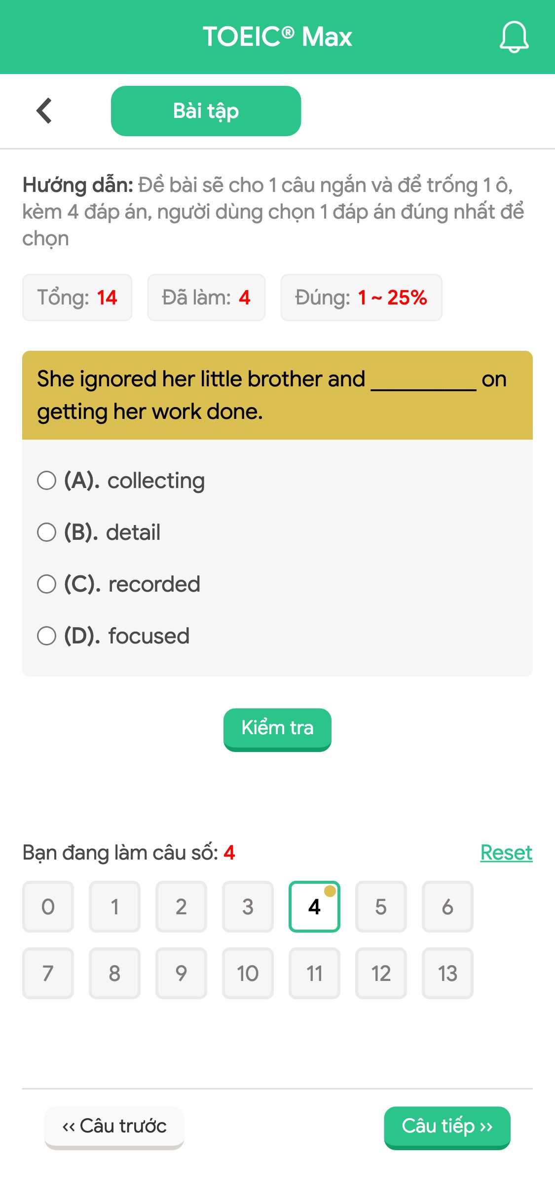 She ignored her little brother and __________ on getting her work done.