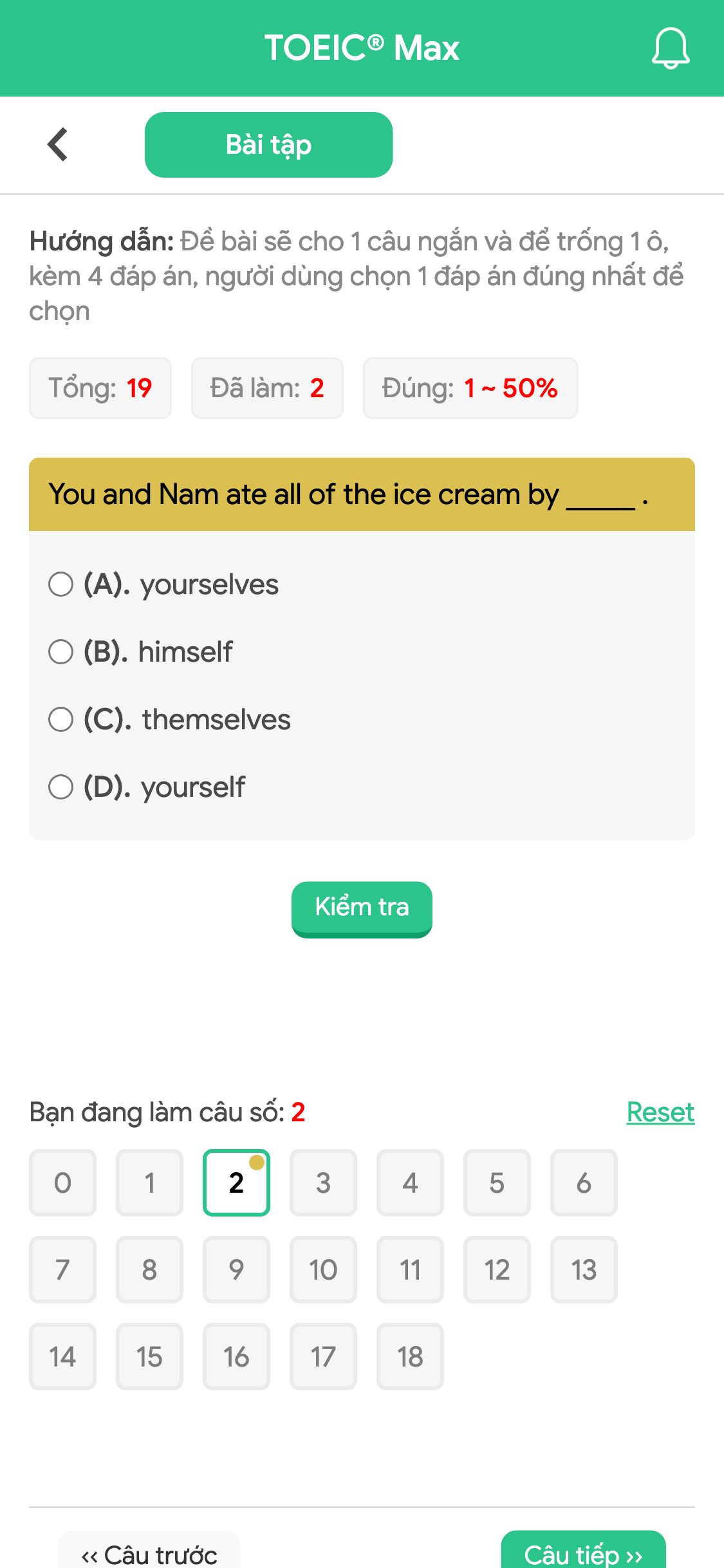 You and Nam ate all of the ice cream by _____ .