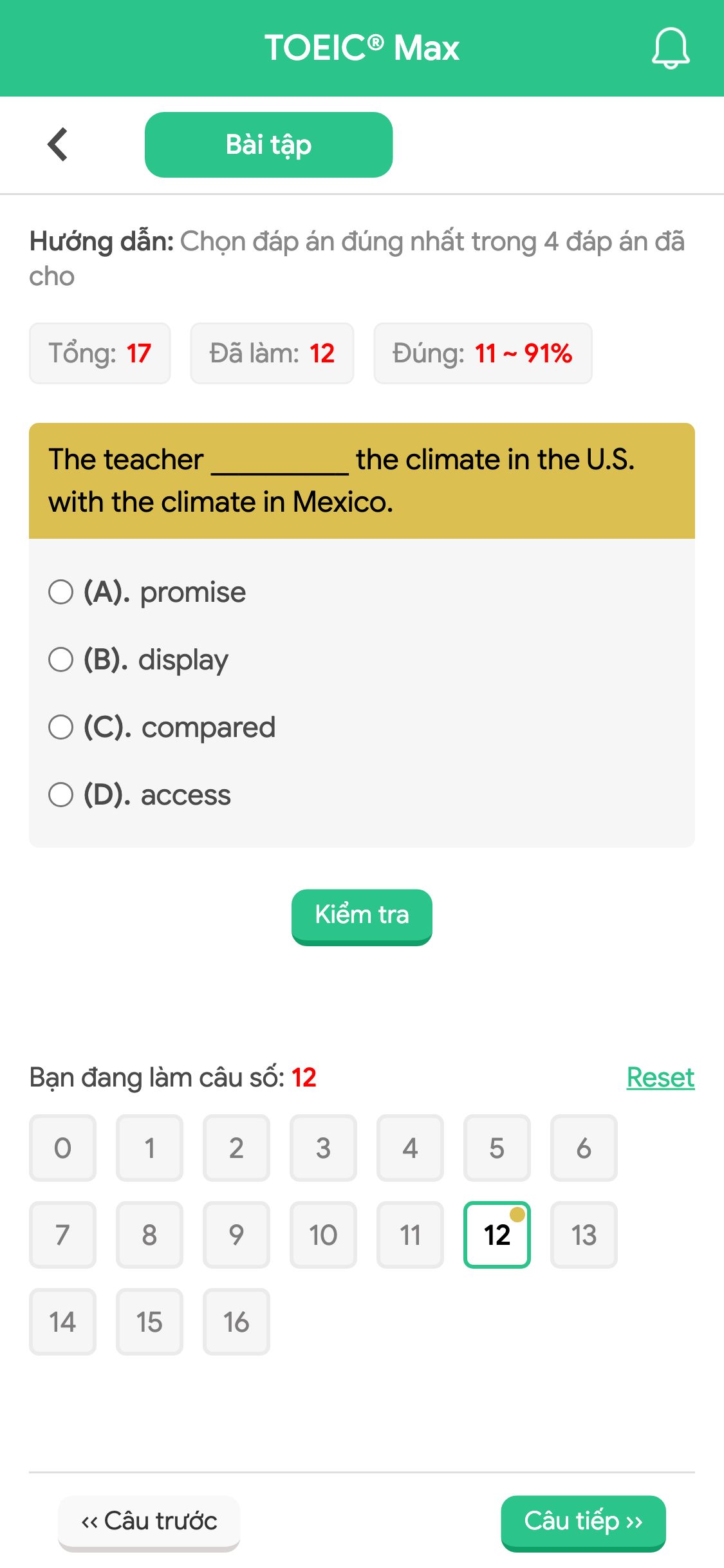 The teacher __________ the climate in the U.S. with the climate in Mexico.