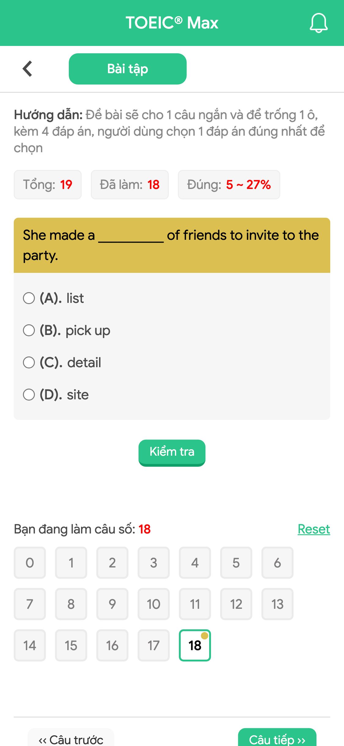 She made a __________ of friends to invite to the party.