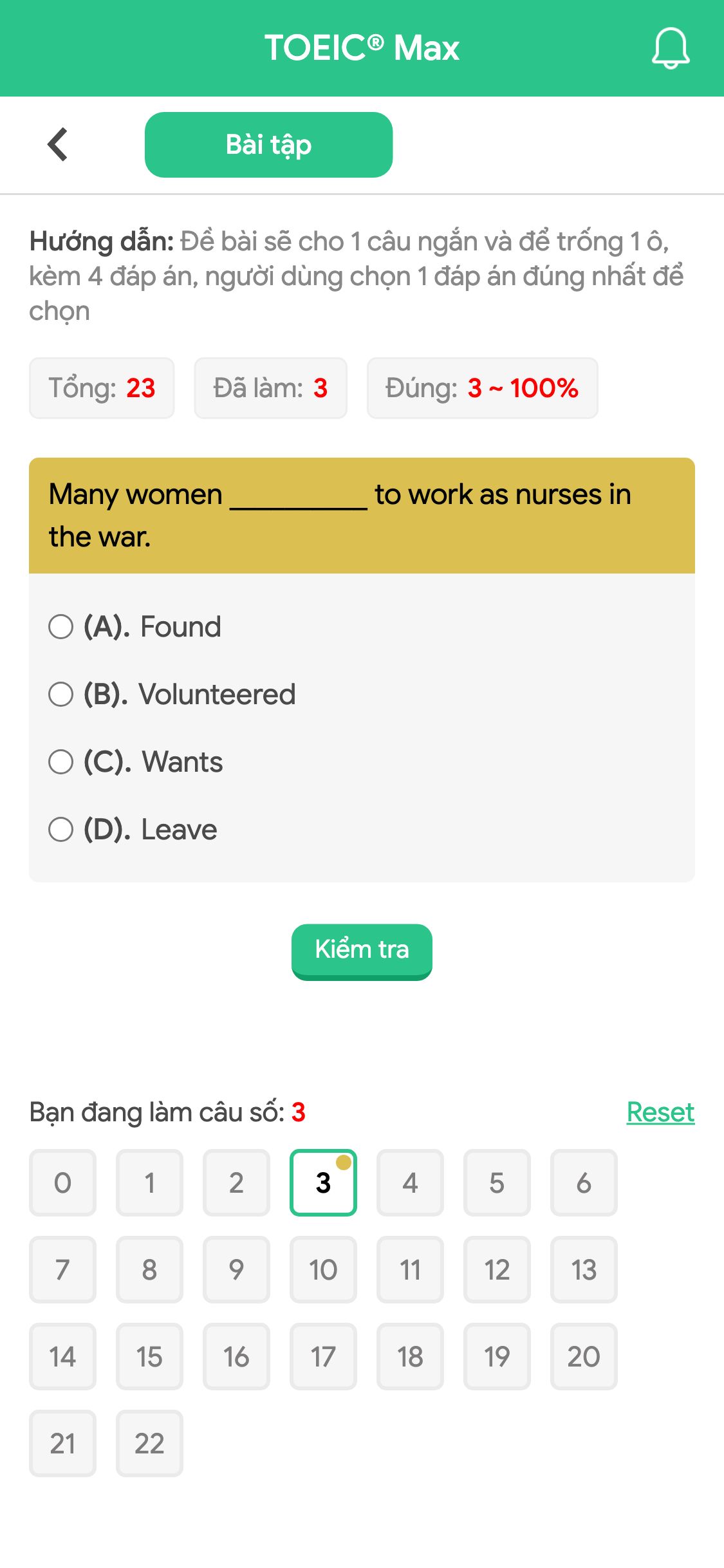 Many women __________ to work as nurses in the war.