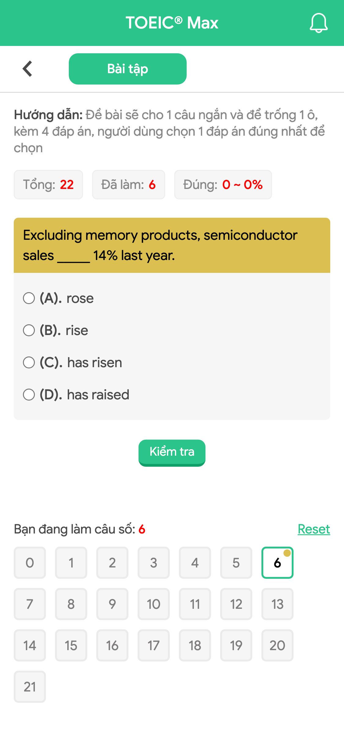 Excluding memory products, semiconductor sales _____ 14% last year.