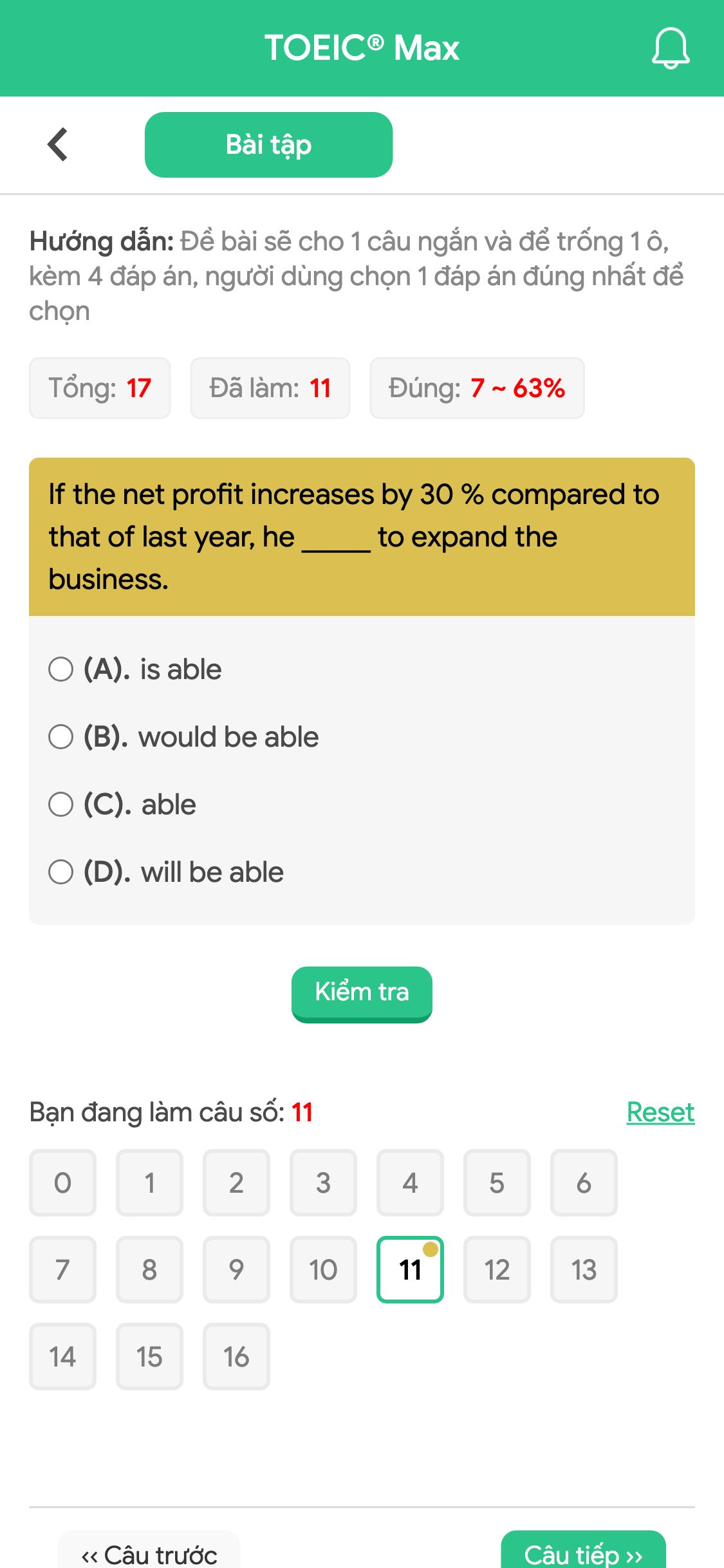 If the net profit increases by 30 % compared to that of last year, he _____ to expand the business.