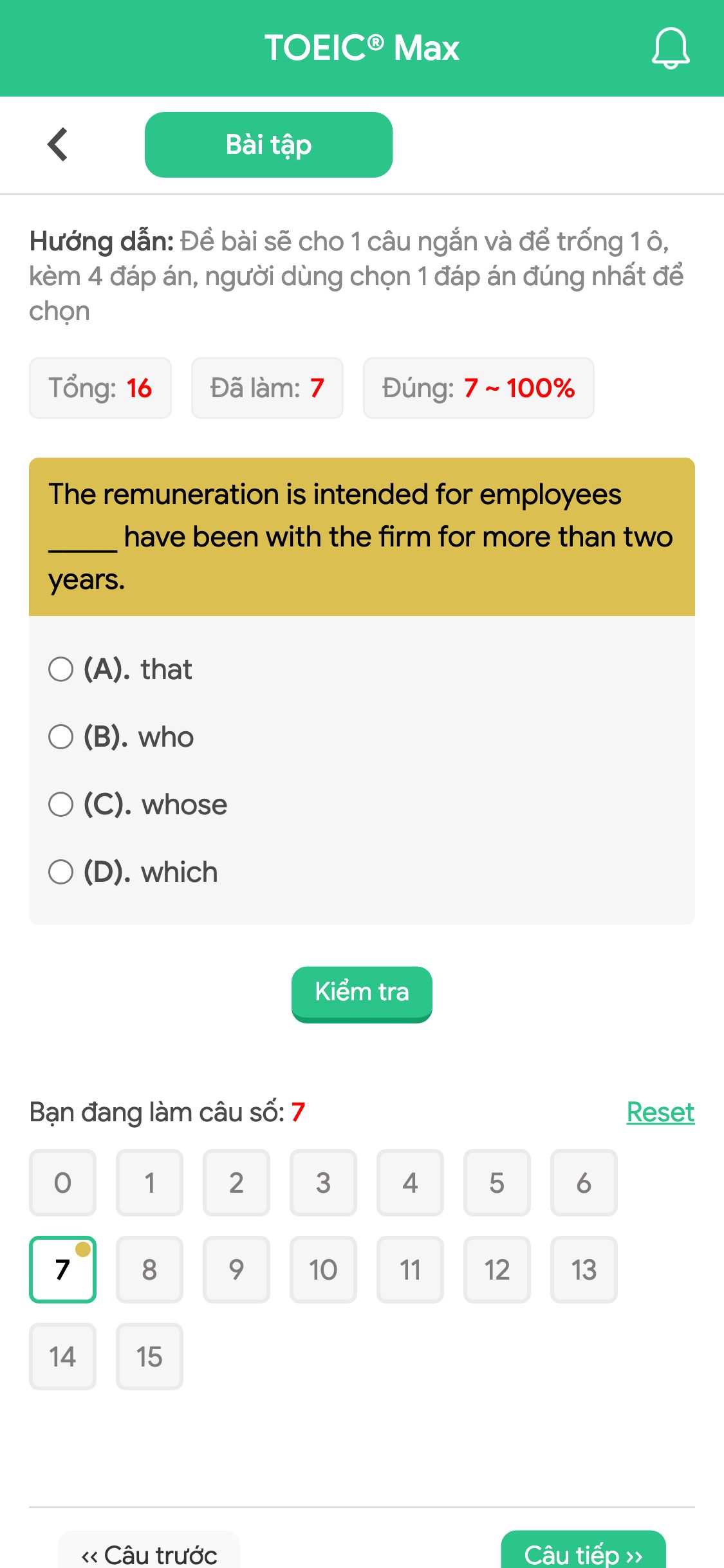 The remuneration is intended for employees _____ have been with the firm for more than two years.