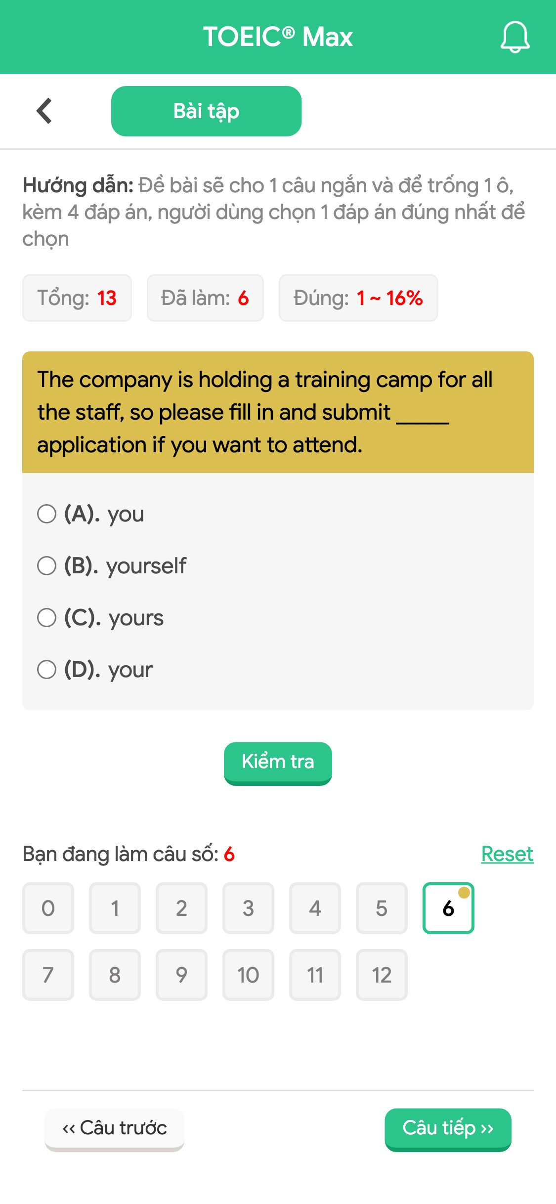 The company is holding a training camp for all the staff, so please fill in and submit _____ application if you want to attend.