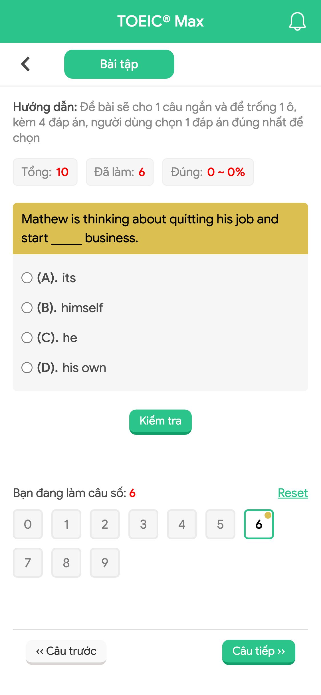 Mathew is thinking about quitting his job and start _____ business.