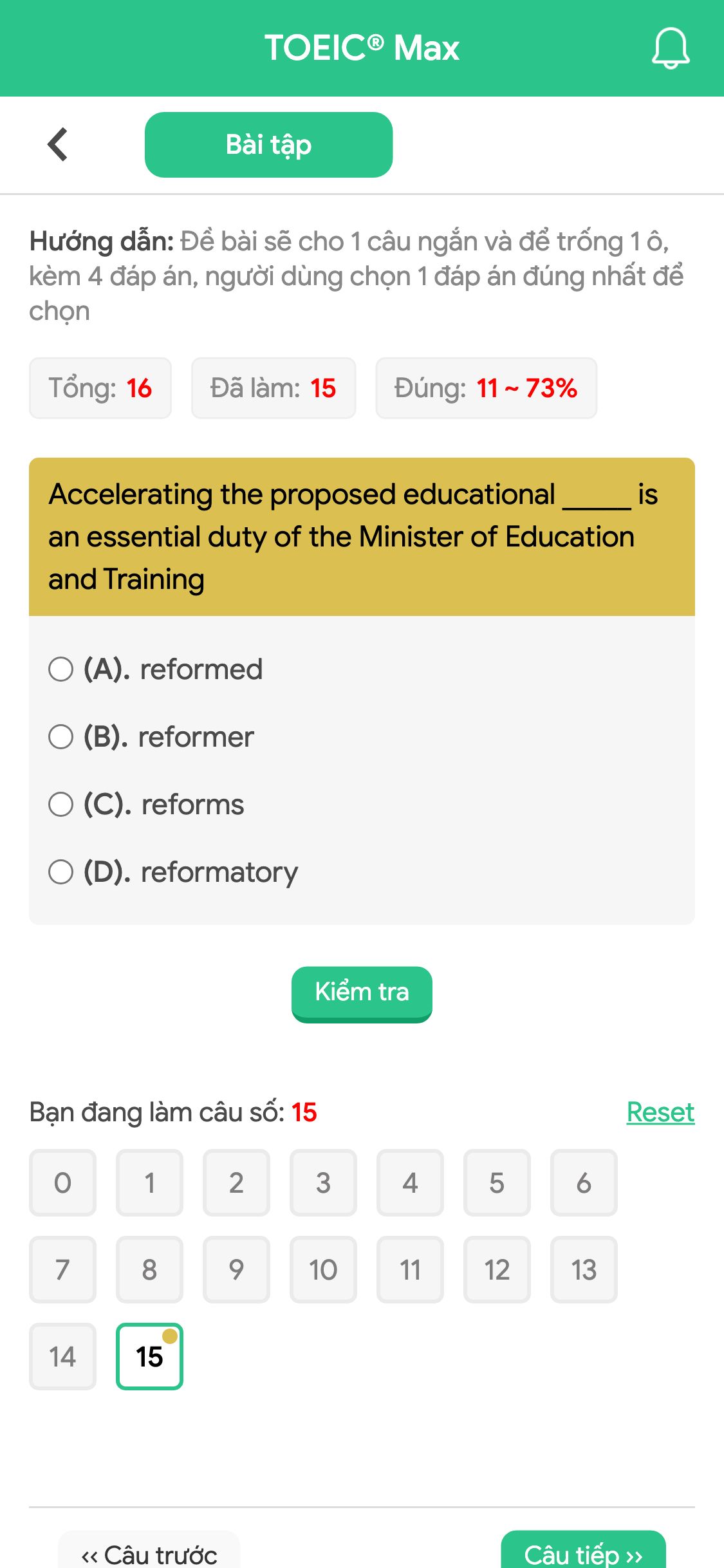 Accelerating the proposed educational _____ is an essential duty of the Minister of Education and Training