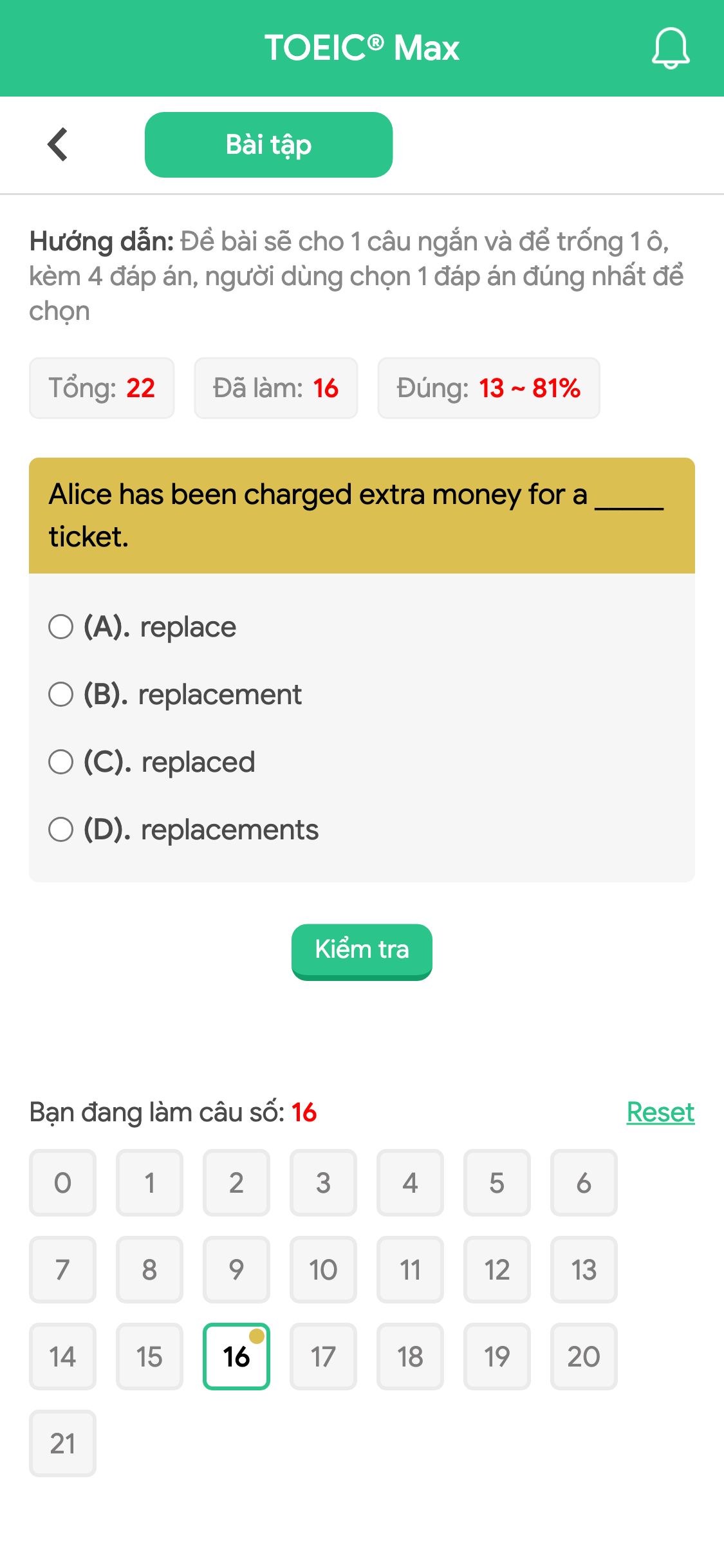 Alice has been charged extra money for a _____ ticket.