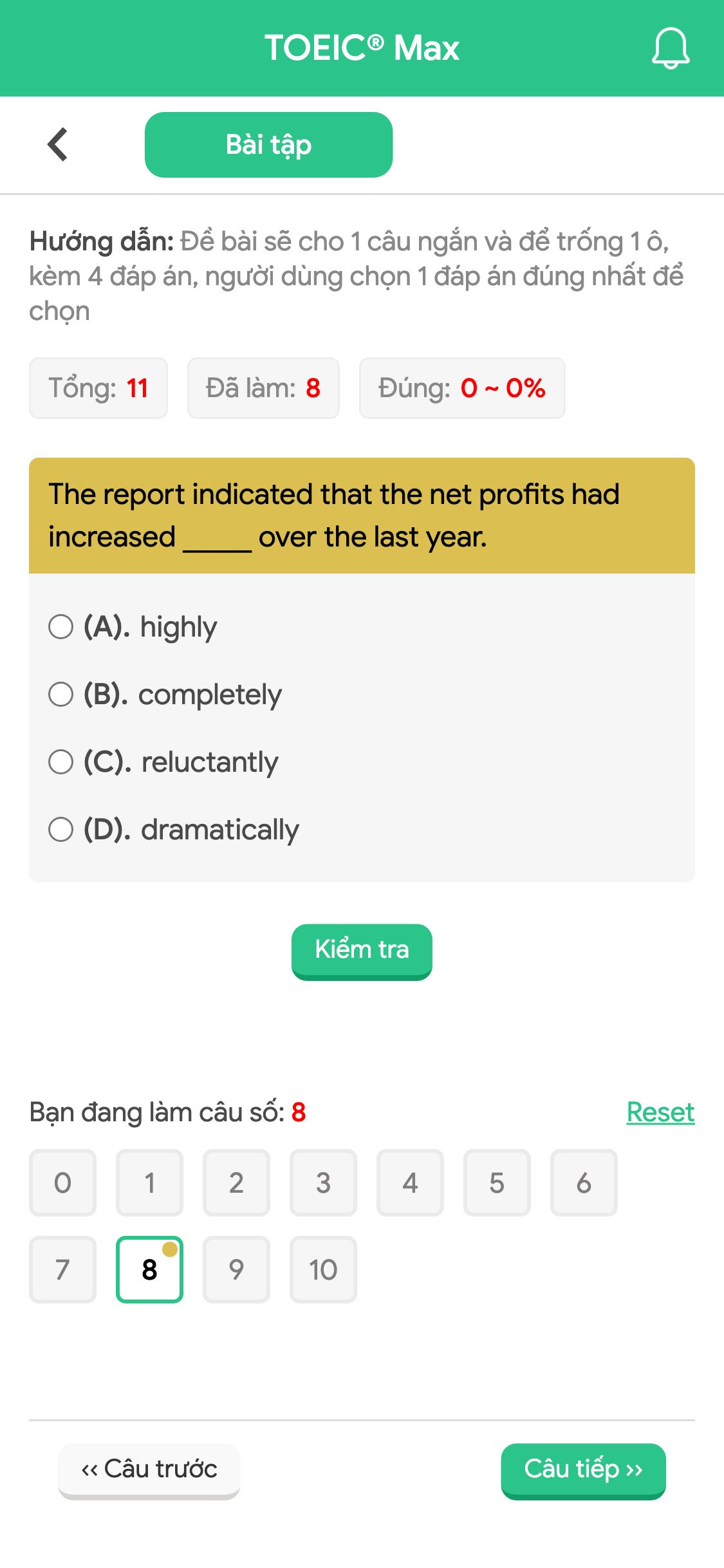 The report indicated that the net profits had increased _____ over the last year.