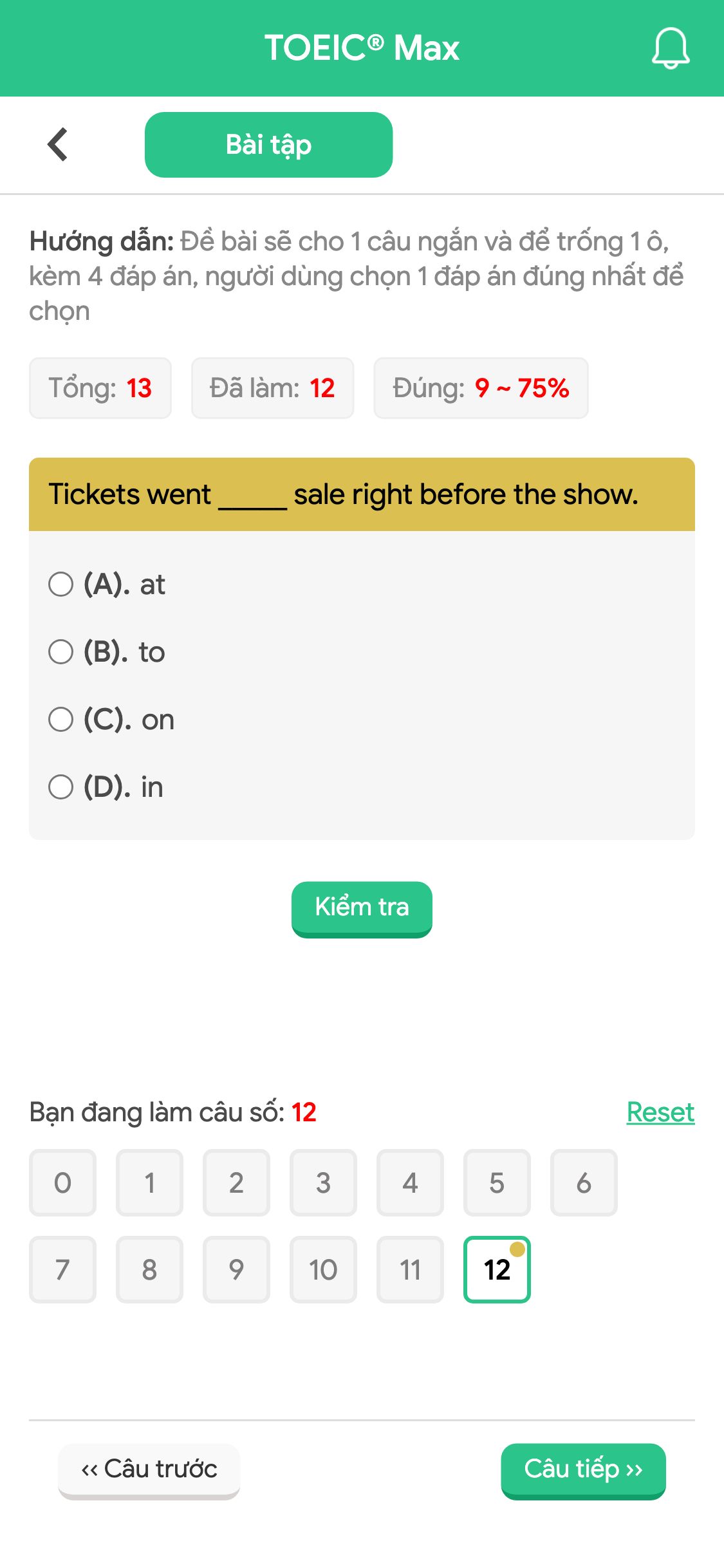 Tickets went _____ sale right before the show.