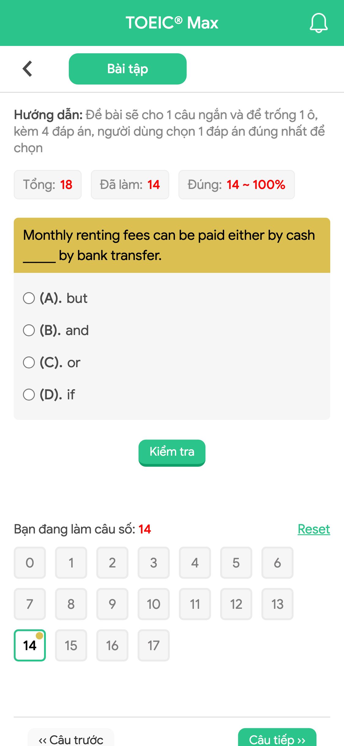 Monthly renting fees can be paid either by cash _____ by bank transfer.