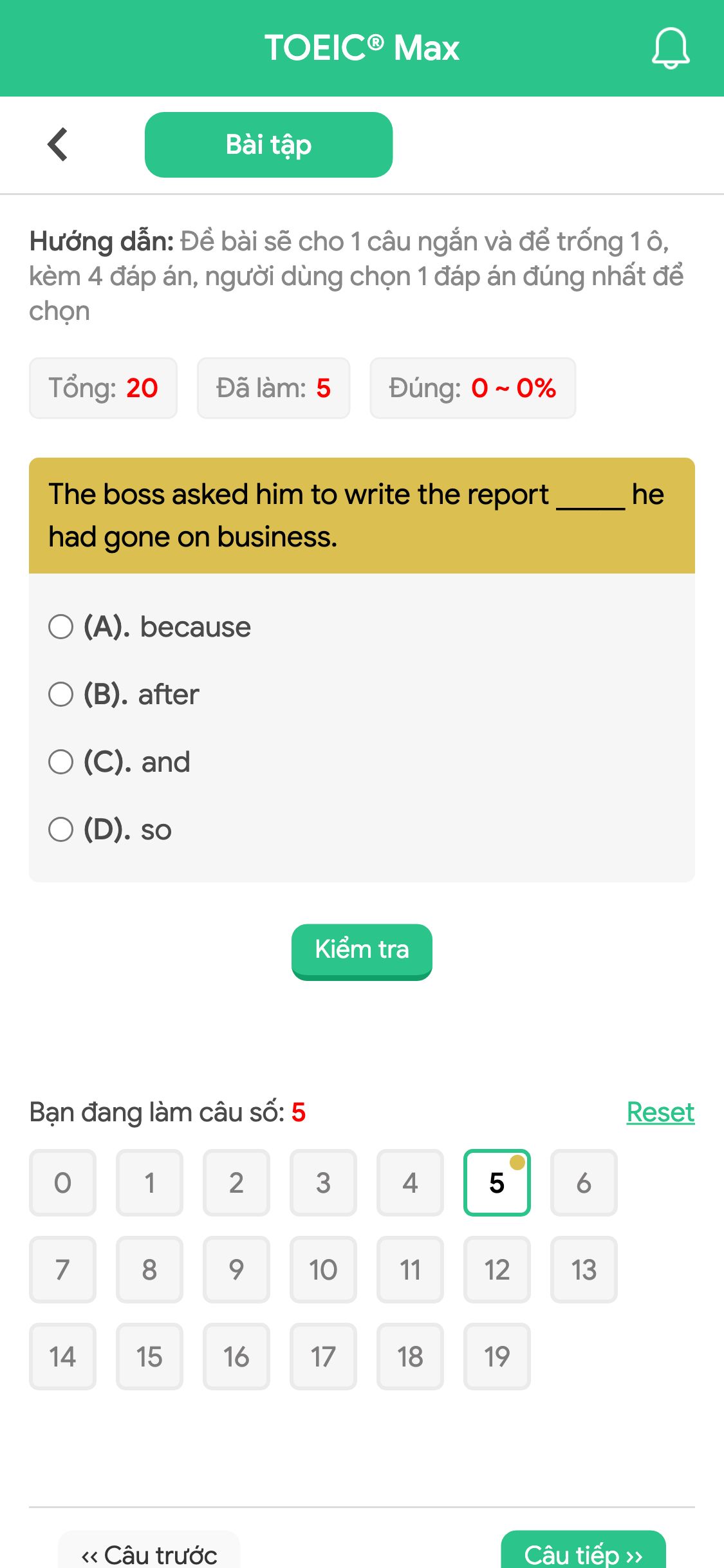 The boss asked him to write the report _____ he had gone on business.