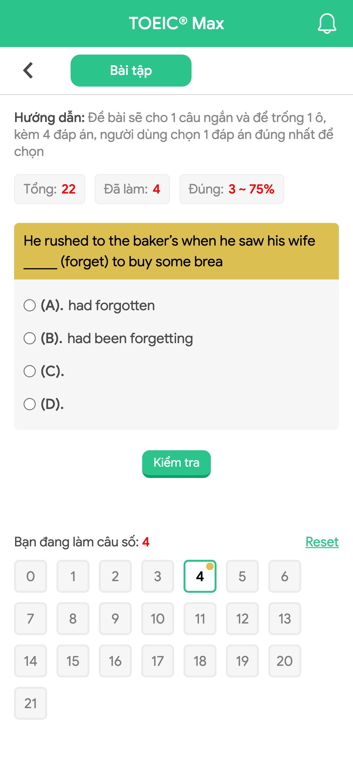 He rushed to the baker’s when he saw his wife _____ (forget) to buy some brea