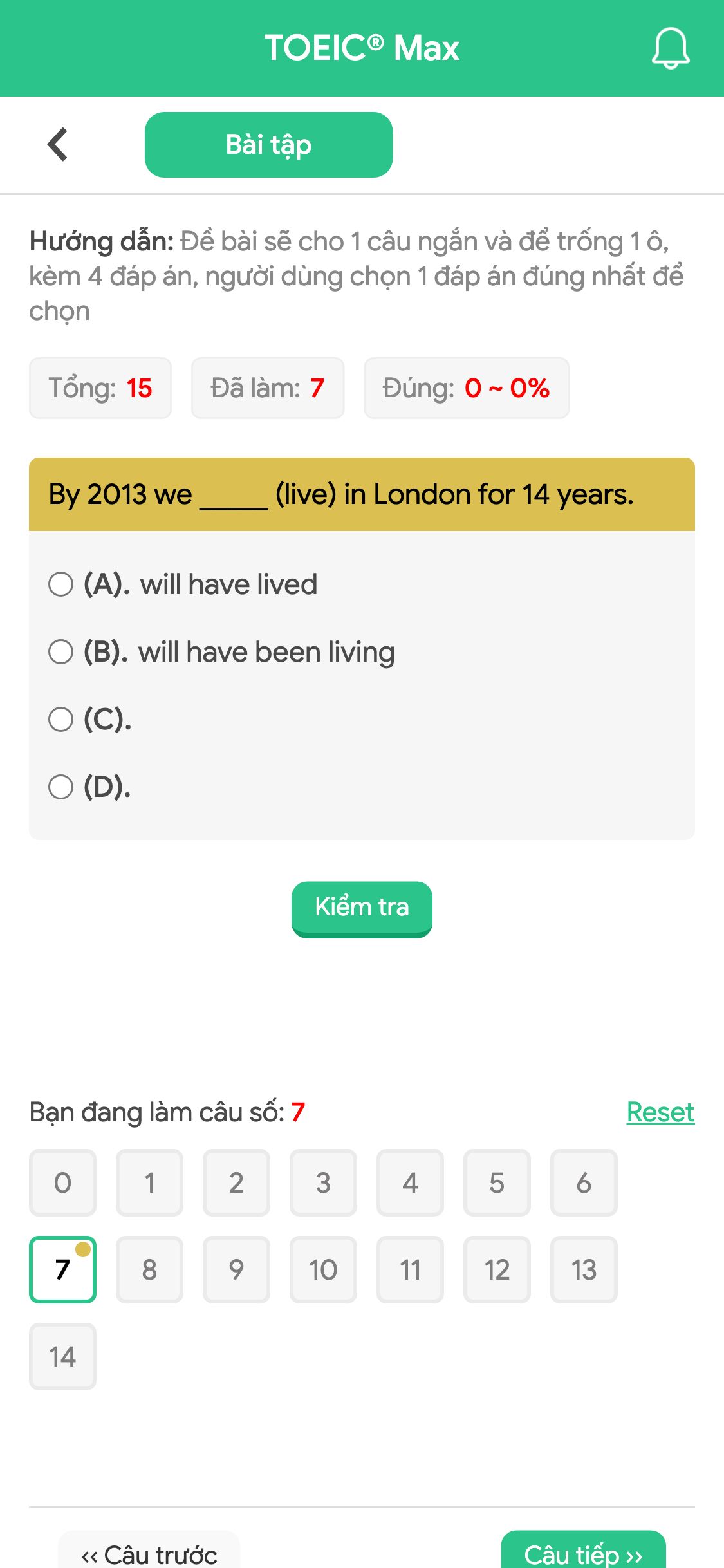 By 2013 we _____ (live) in London for 14 years.