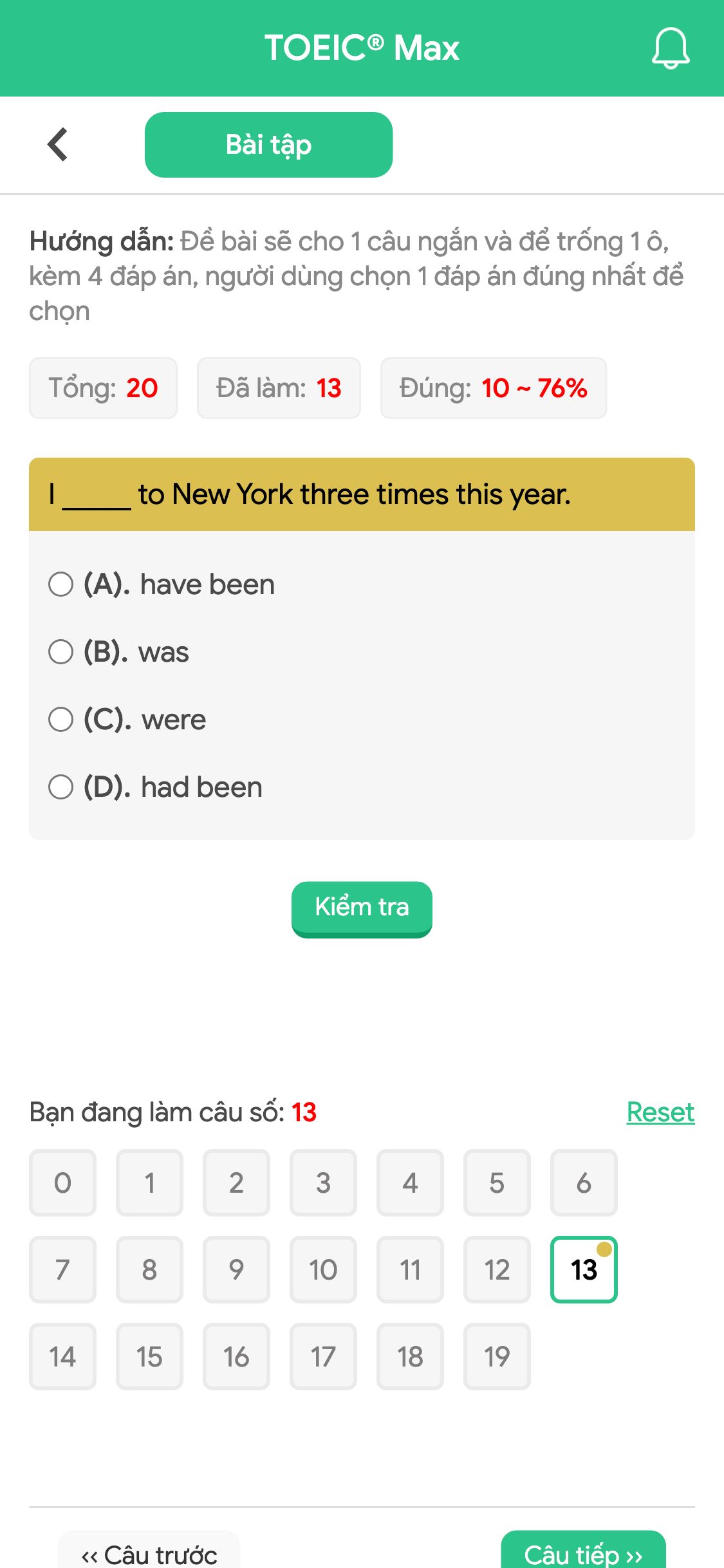 I _____ to New York three times this year.