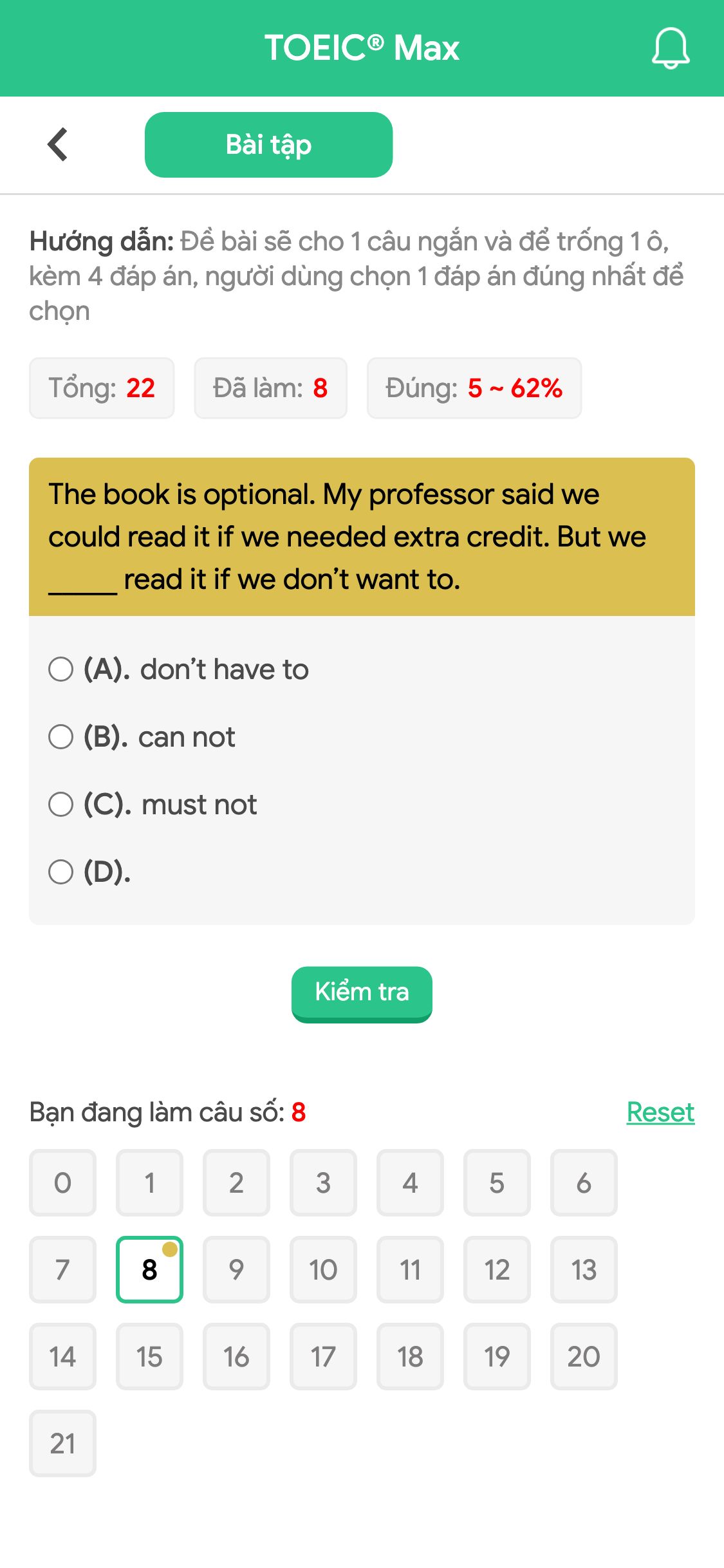 The book is optional. My professor said we could read it if we needed extra credit. But we _____ read it if we don’t want to.