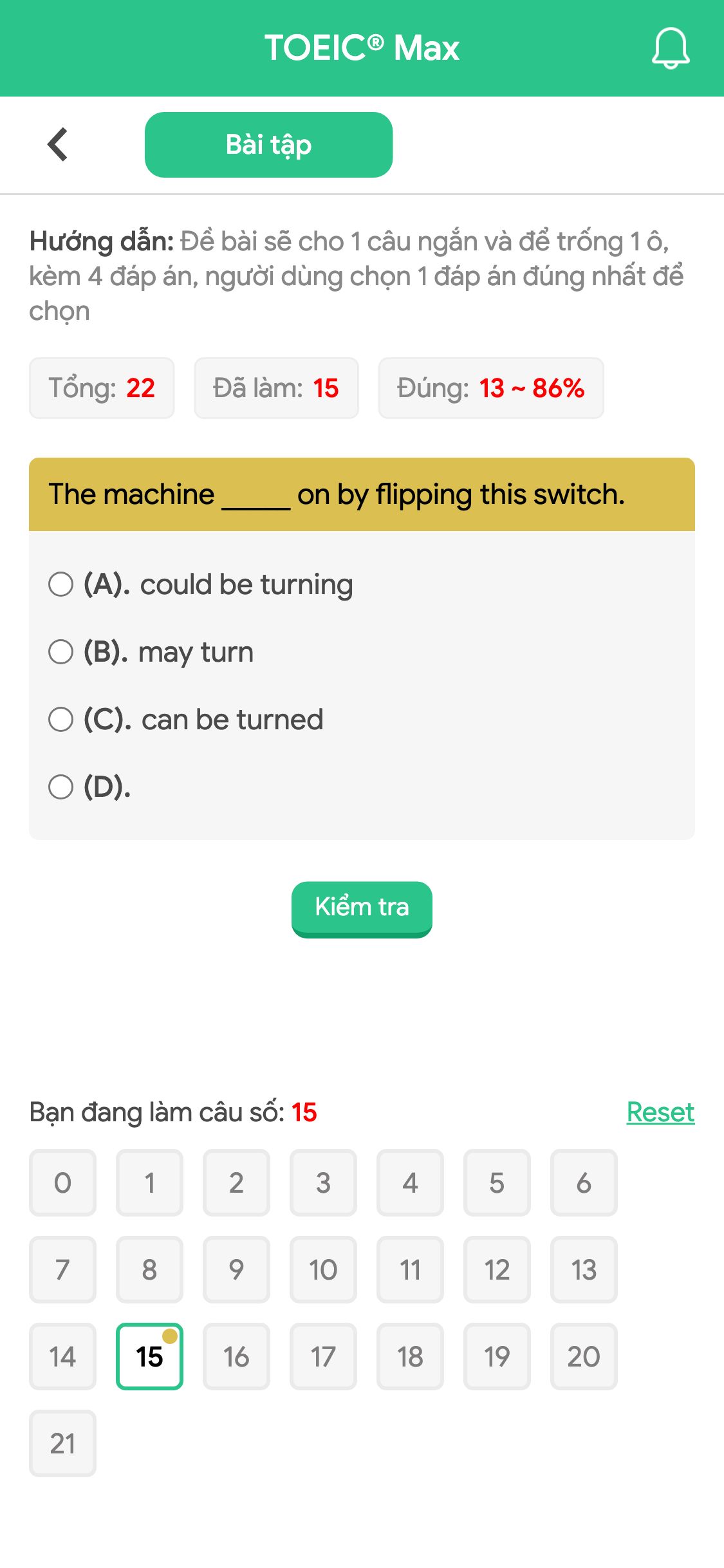 The machine _____ on by flipping this switch.