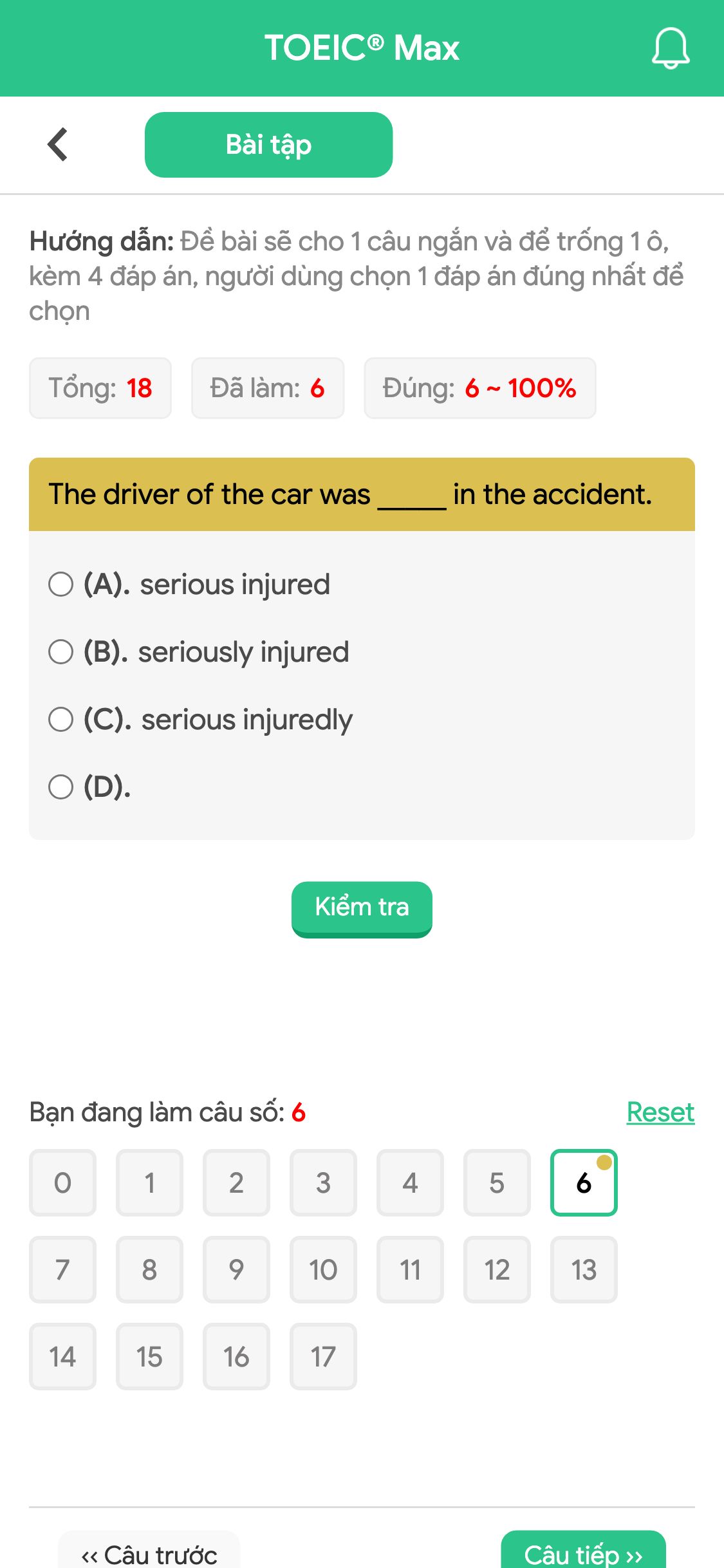 The driver of the car was _____ in the accident.