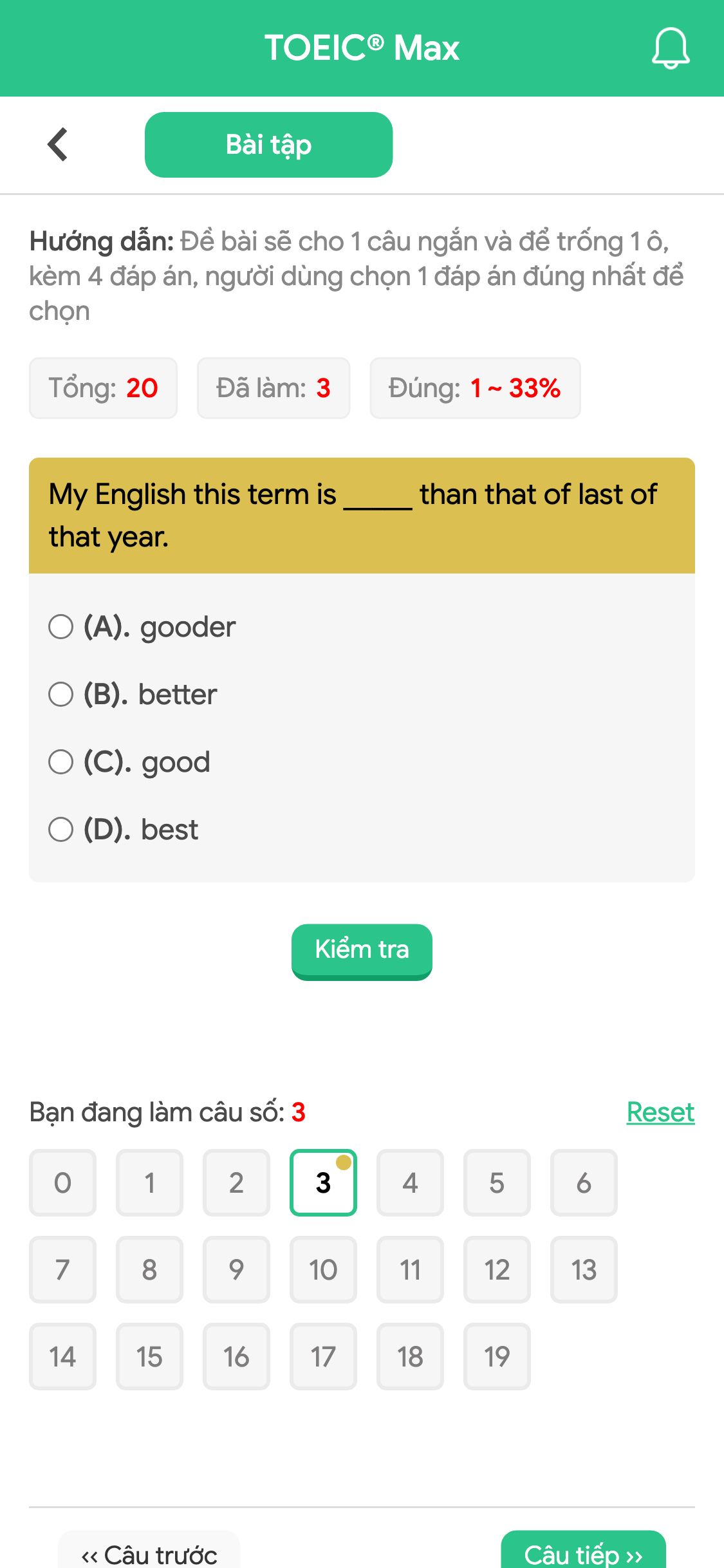 My English this term is _____ than that of last of that year.