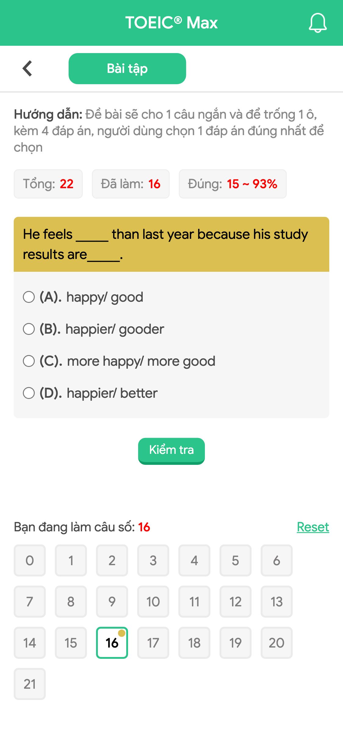 He feels _____ than last year because his study results are_____.