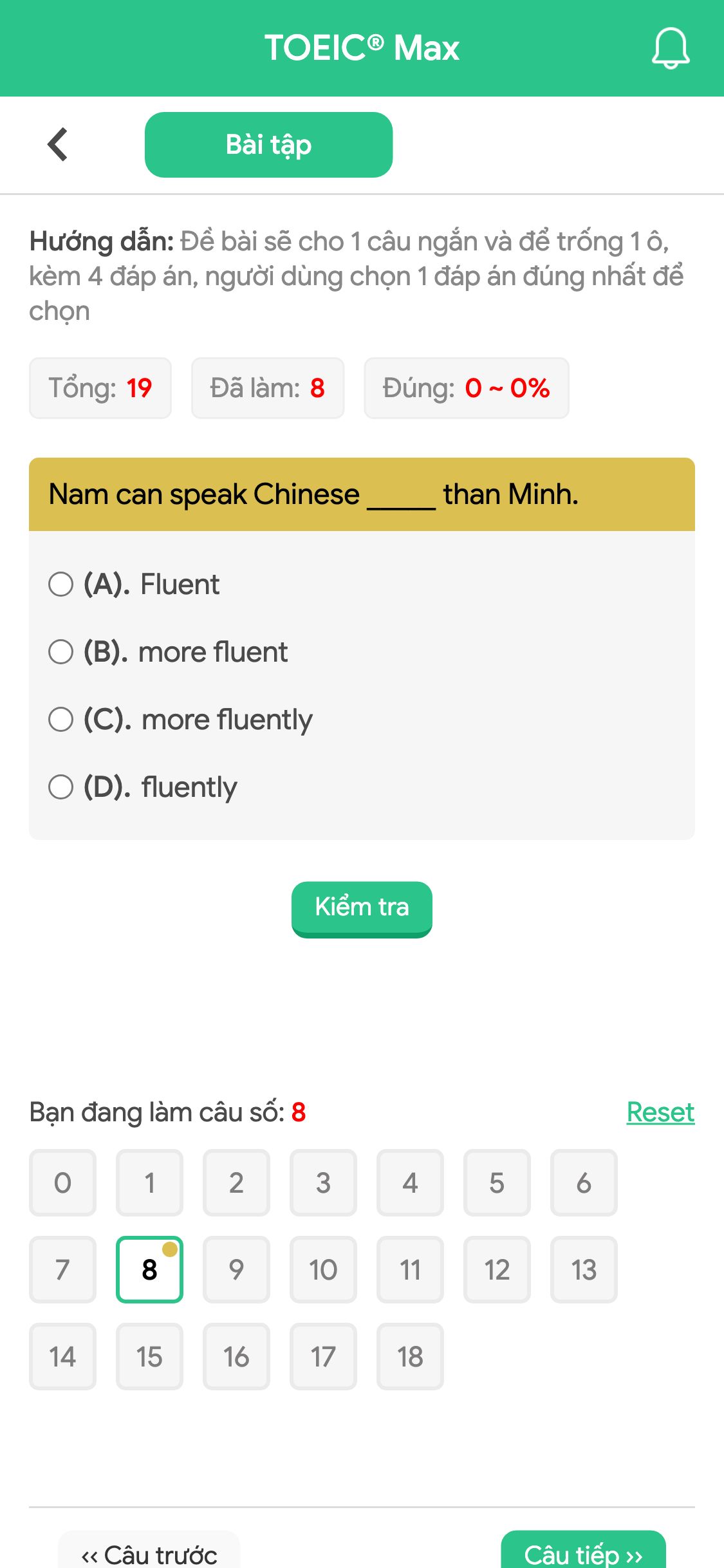 Nam can speak Chinese _____ than Minh.