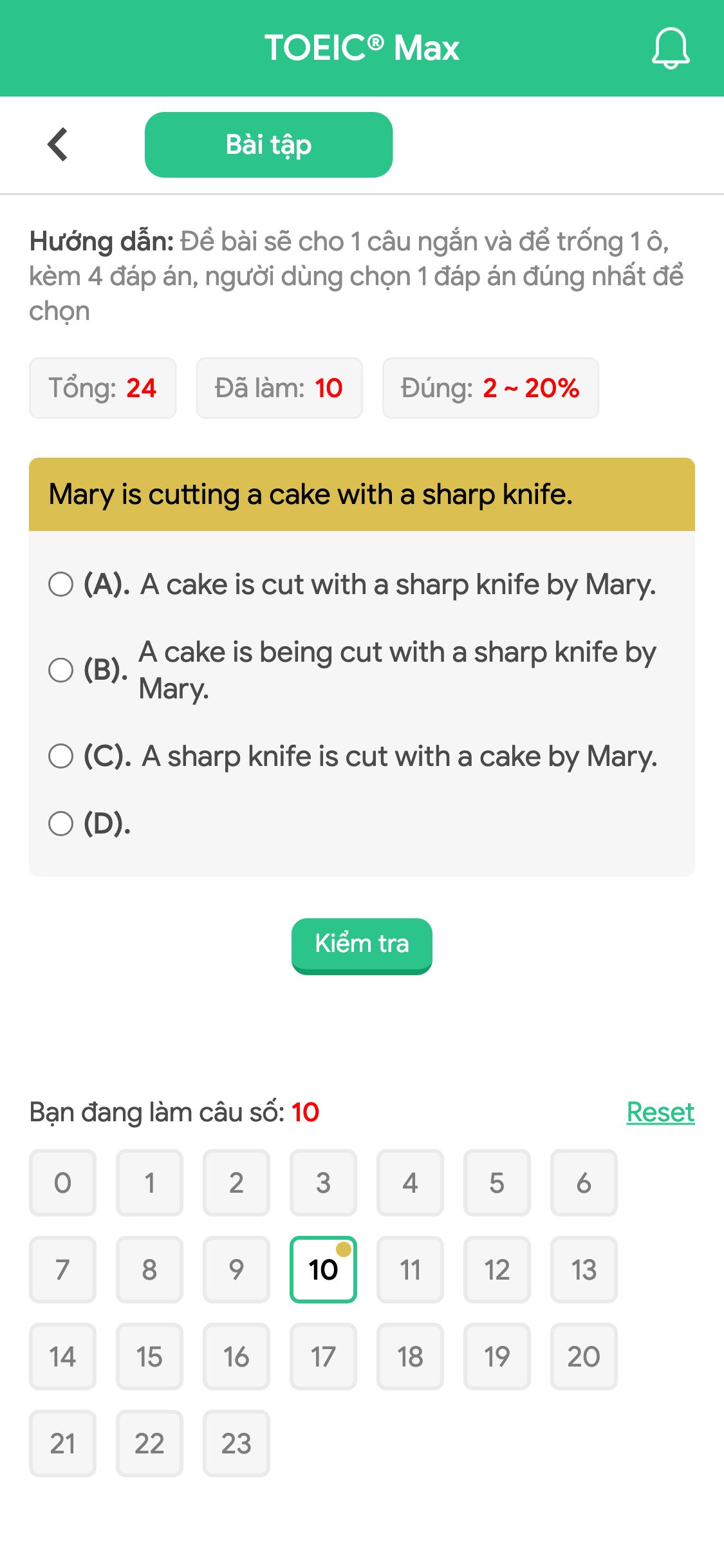 Mary is cutting a cake with a sharp knife.