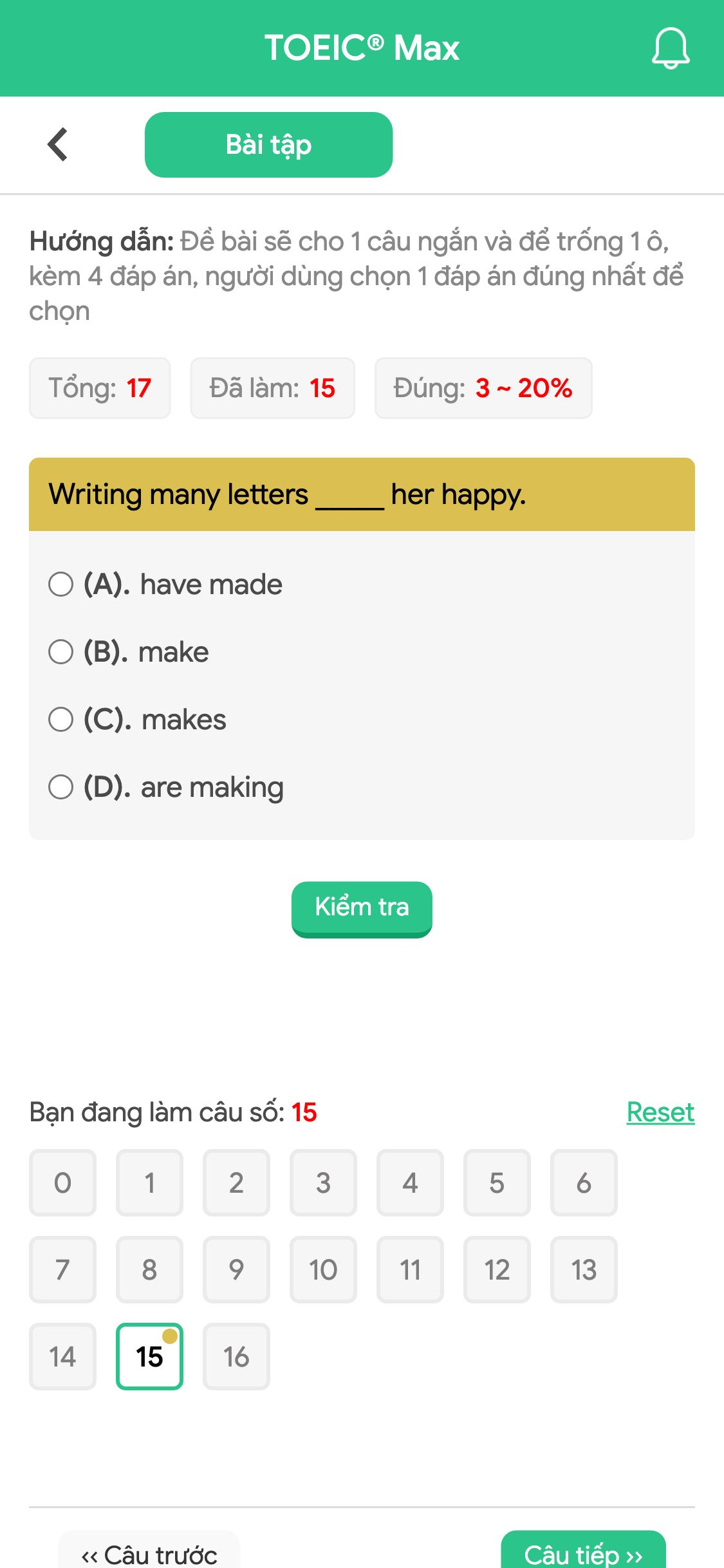 Writing many letters _____ her happy.