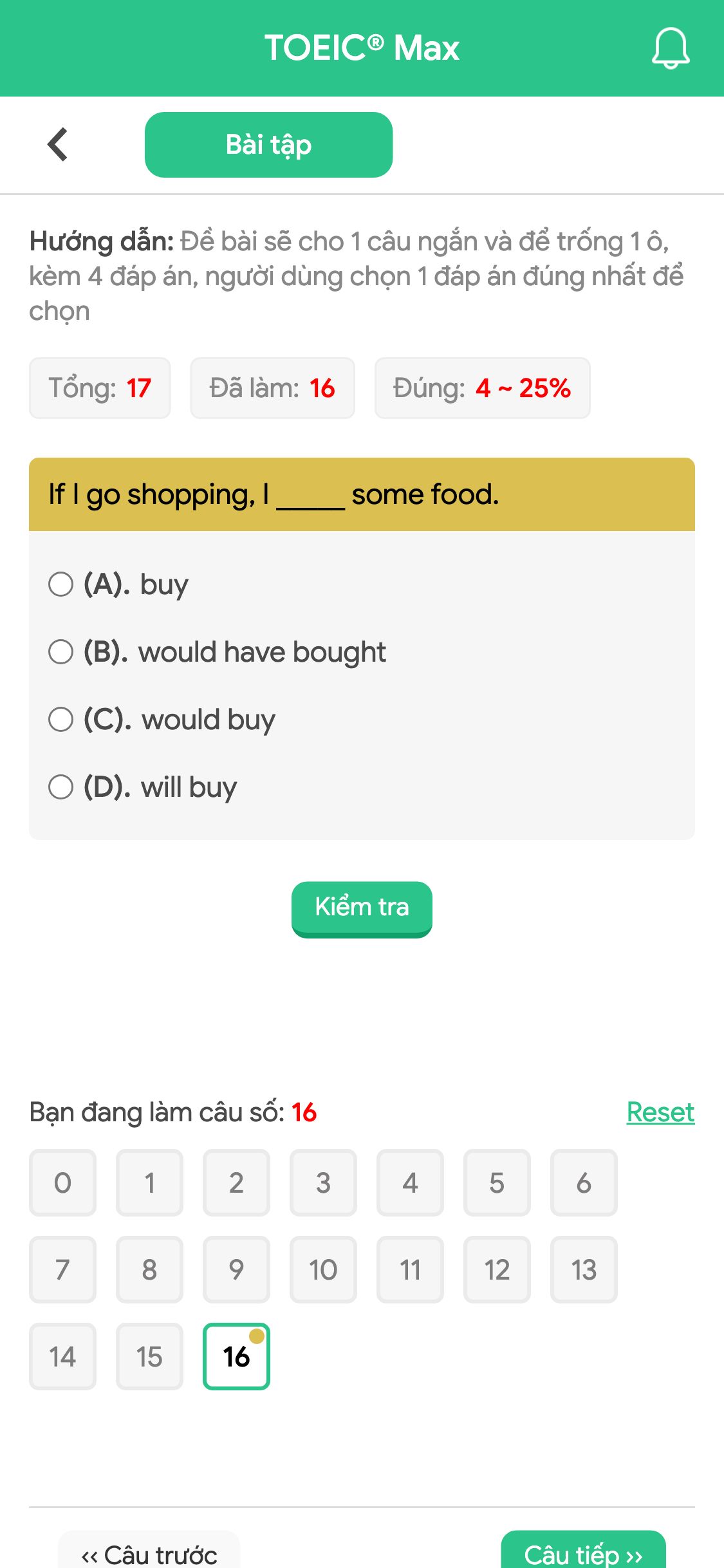 If I go shopping, I _____ some food.