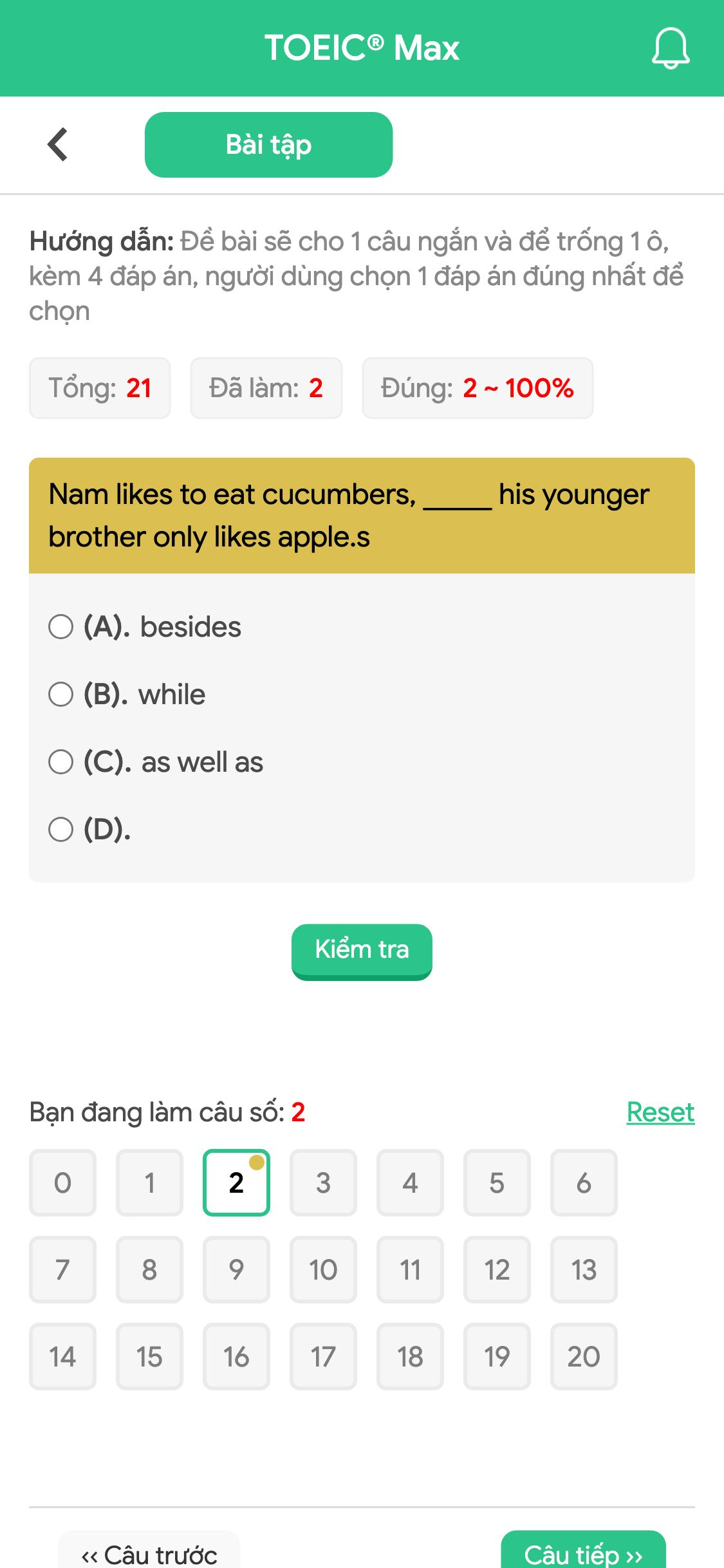 Nam likes to eat cucumbers, _____ his younger brother only likes apple.s