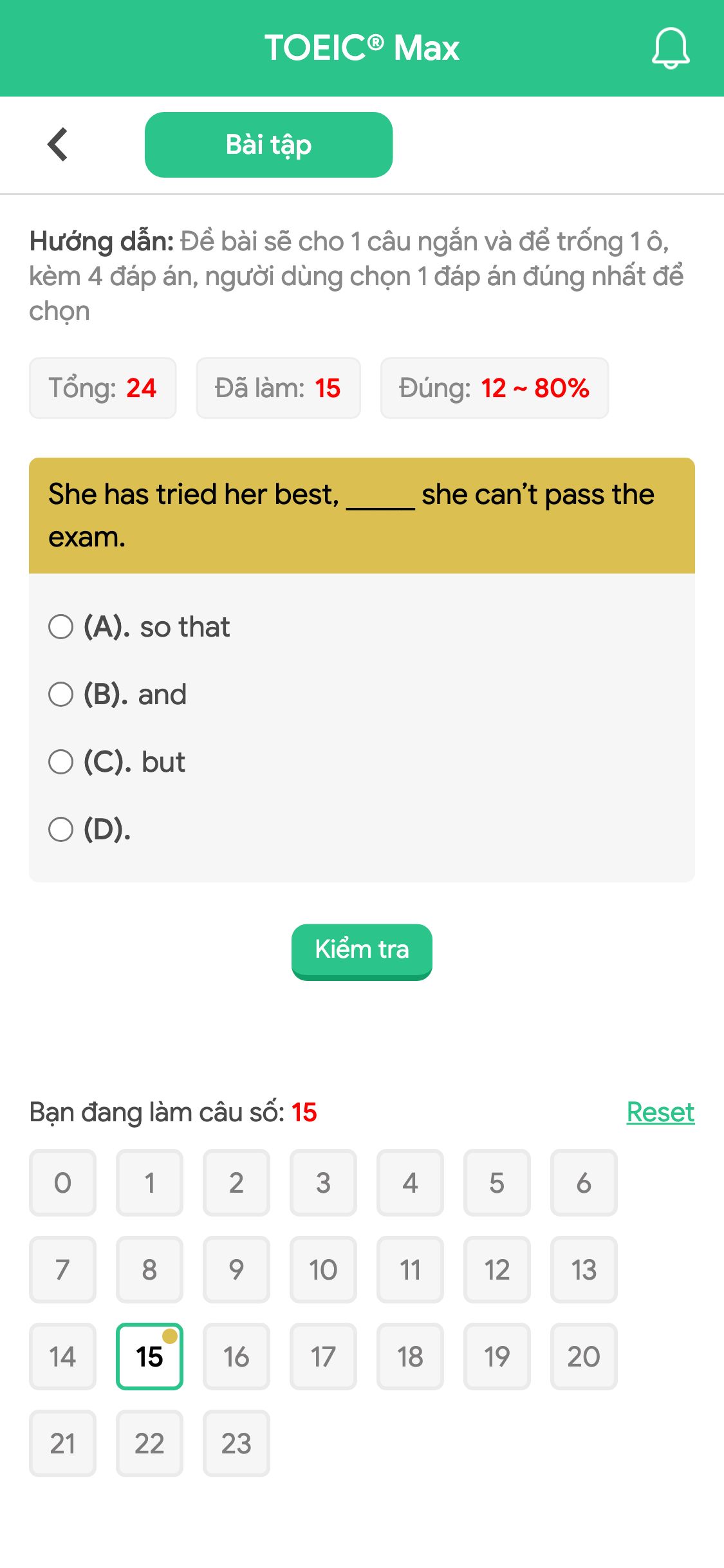 She has tried her best, _____ she can’t pass the exam.