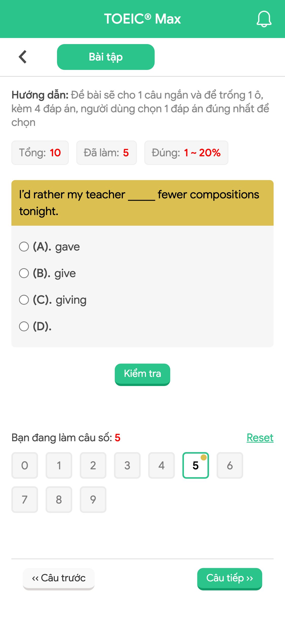 I’d rather my teacher _____ fewer compositions tonight.