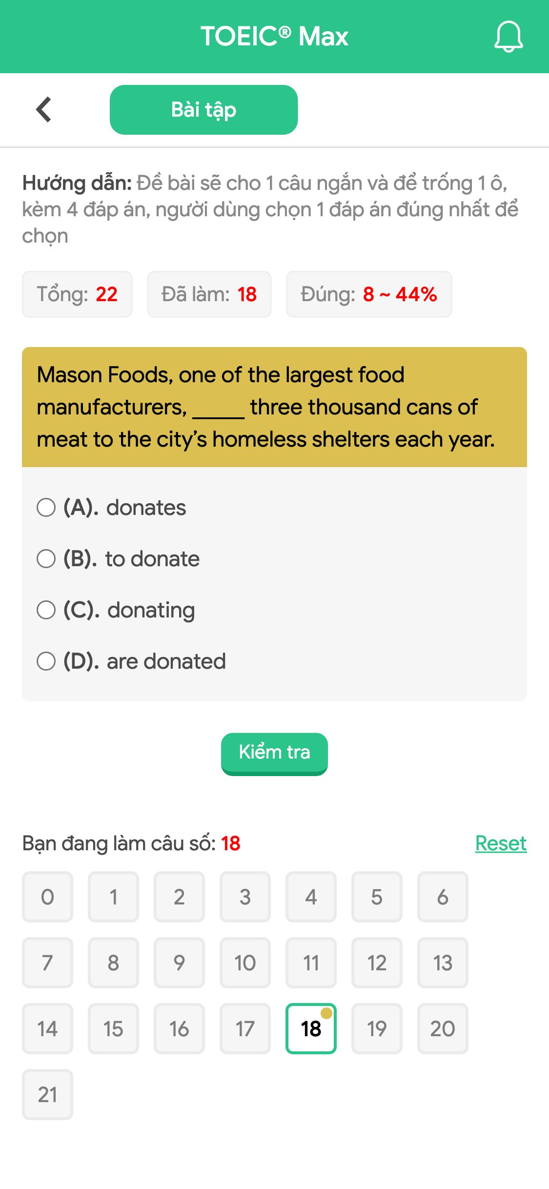 Mason Foods, one of the largest food manufacturers, _____ three thousand cans of meat to the city’s homeless shelters each year.