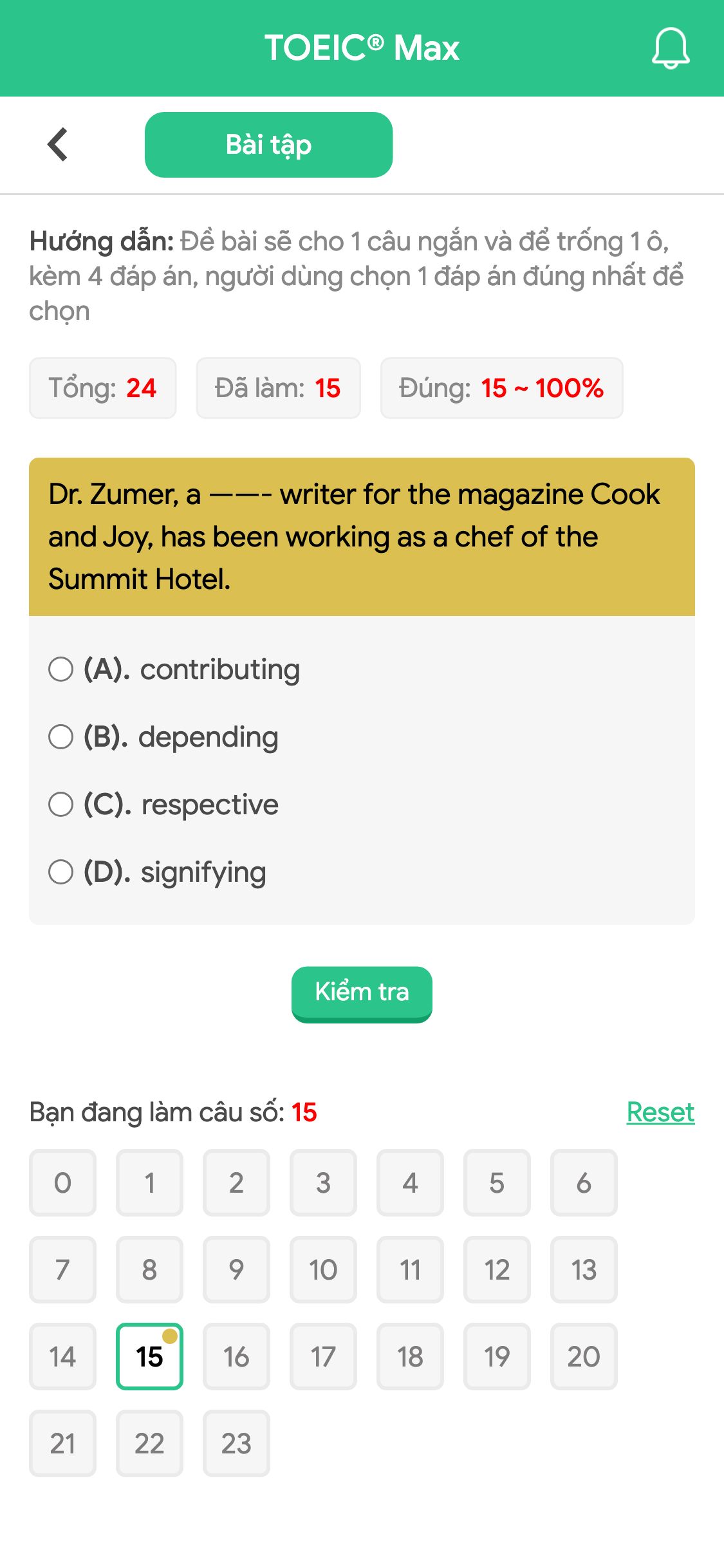 Dr. Zumer, a ——- writer for the magazine Cook and Joy, has been working as a chef of the Summit Hotel.