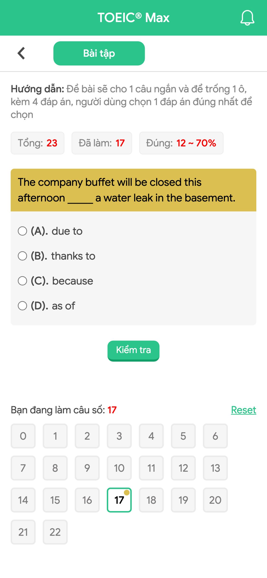 The company buffet will be closed this afternoon _____ a water leak in the basement.