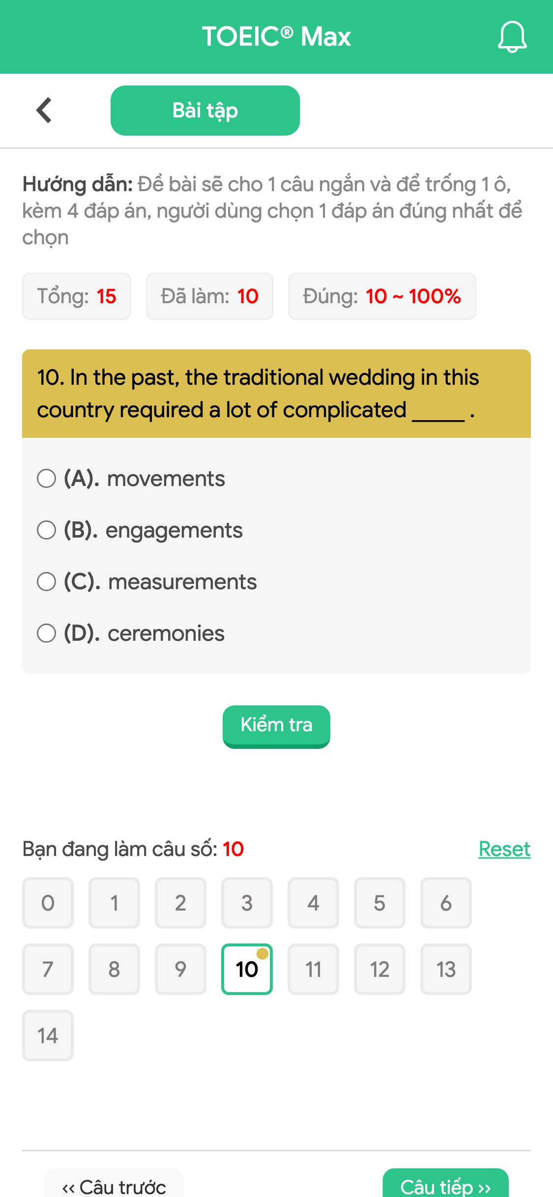 10. In the past, the traditional wedding in this country required a lot of complicated _____ .