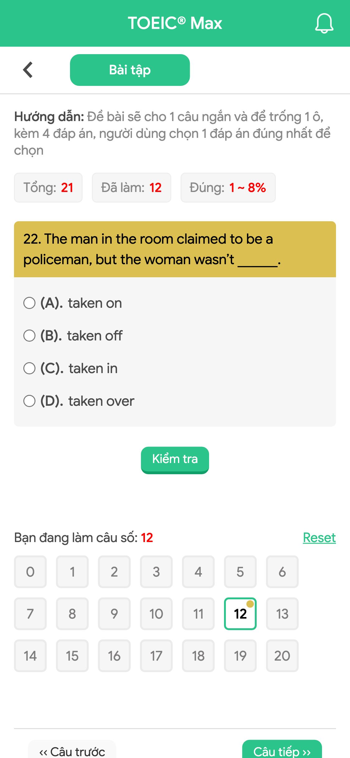 22. The man in the room claimed to be a policeman, but the woman wasn’t ______.
