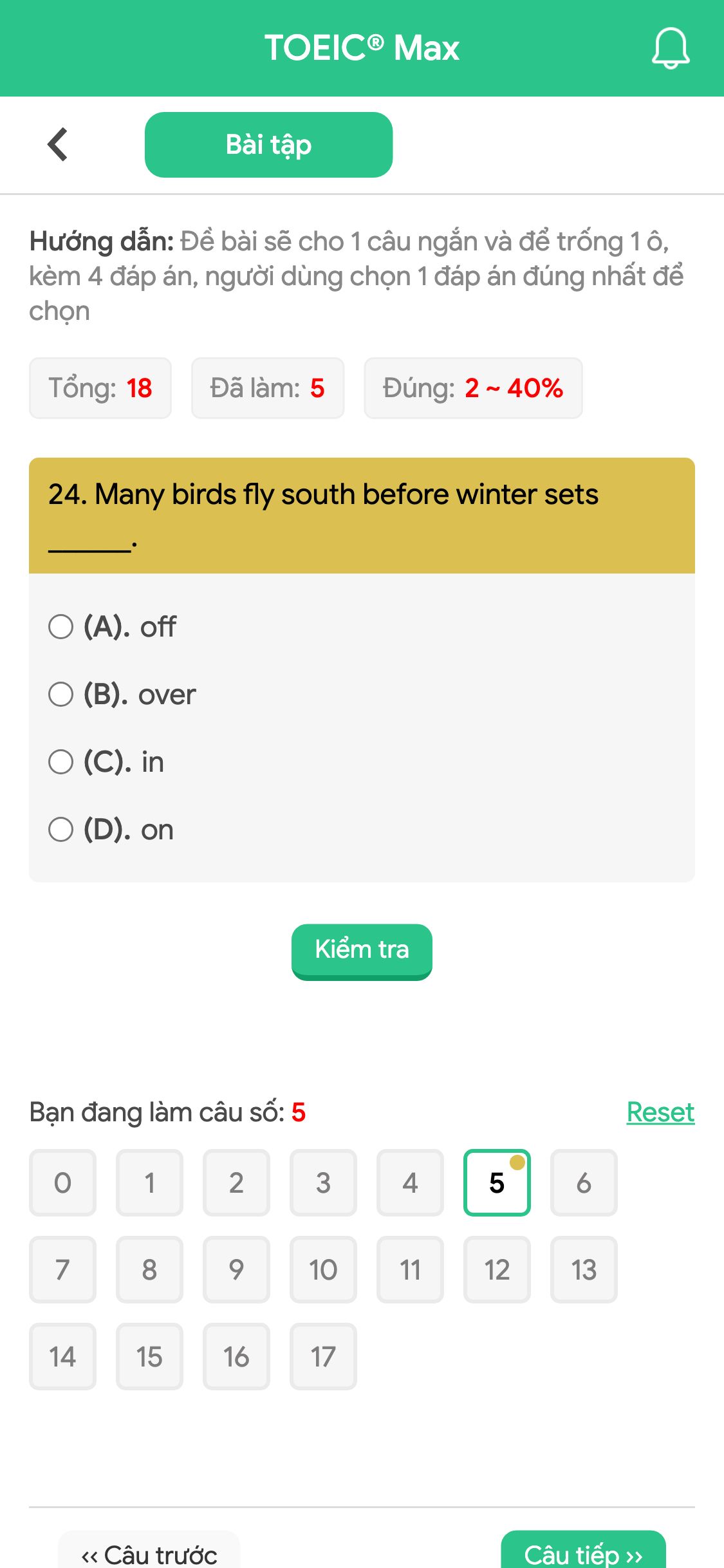 24. Many birds fly south before winter sets ______.