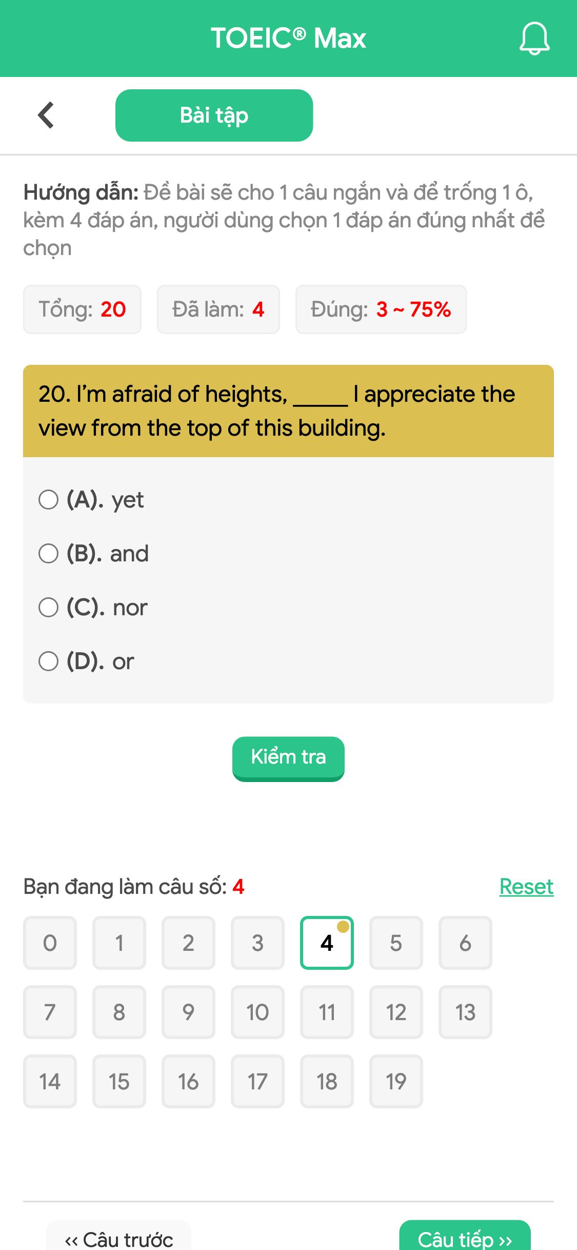 20. I’m afraid of heights, _____ I appreciate the view from the top of this building.