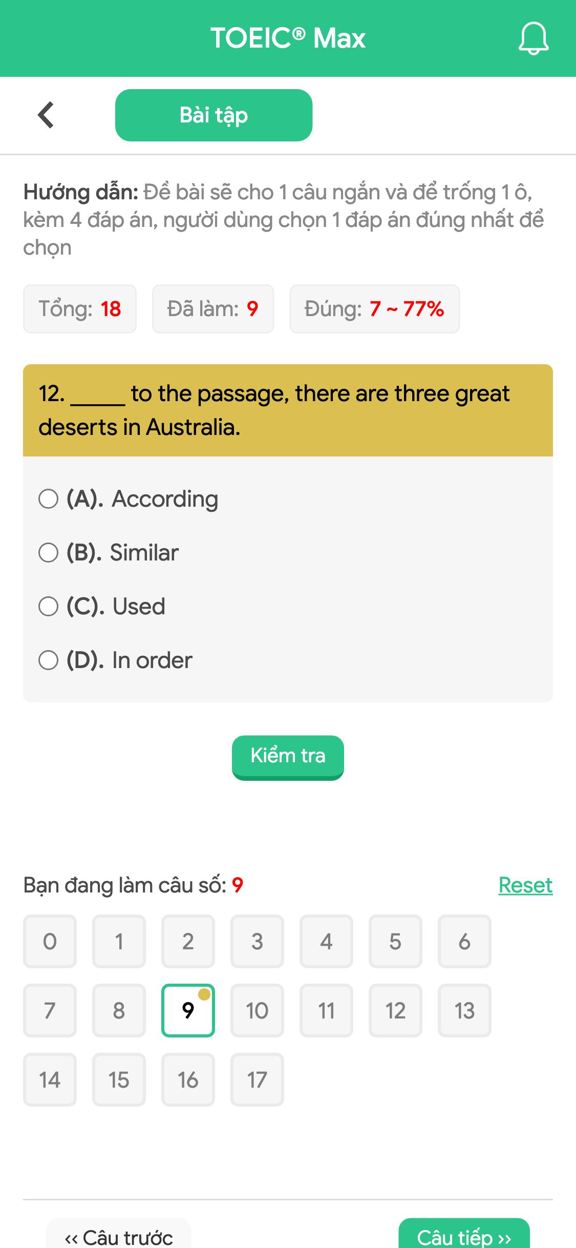 12. _____ to the passage, there are three great deserts in Australia.