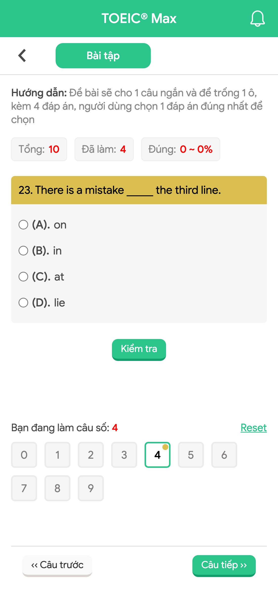 23. There is a mistake _____ the third line.