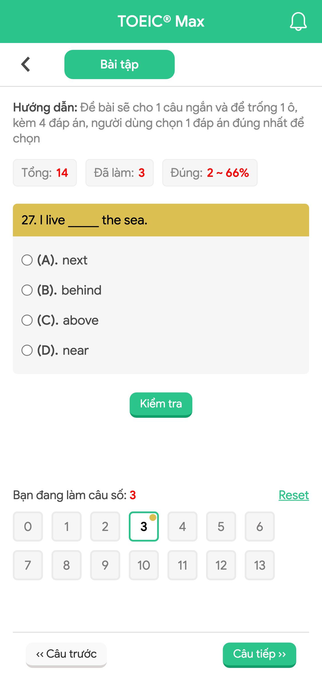 27. I live _____ the sea.