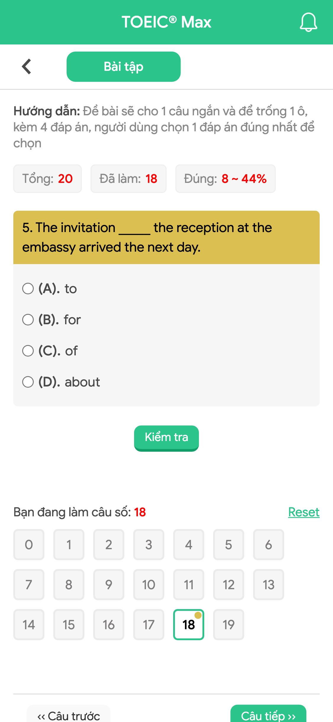 5. The invitation _____ the reception at the embassy arrived the next day.