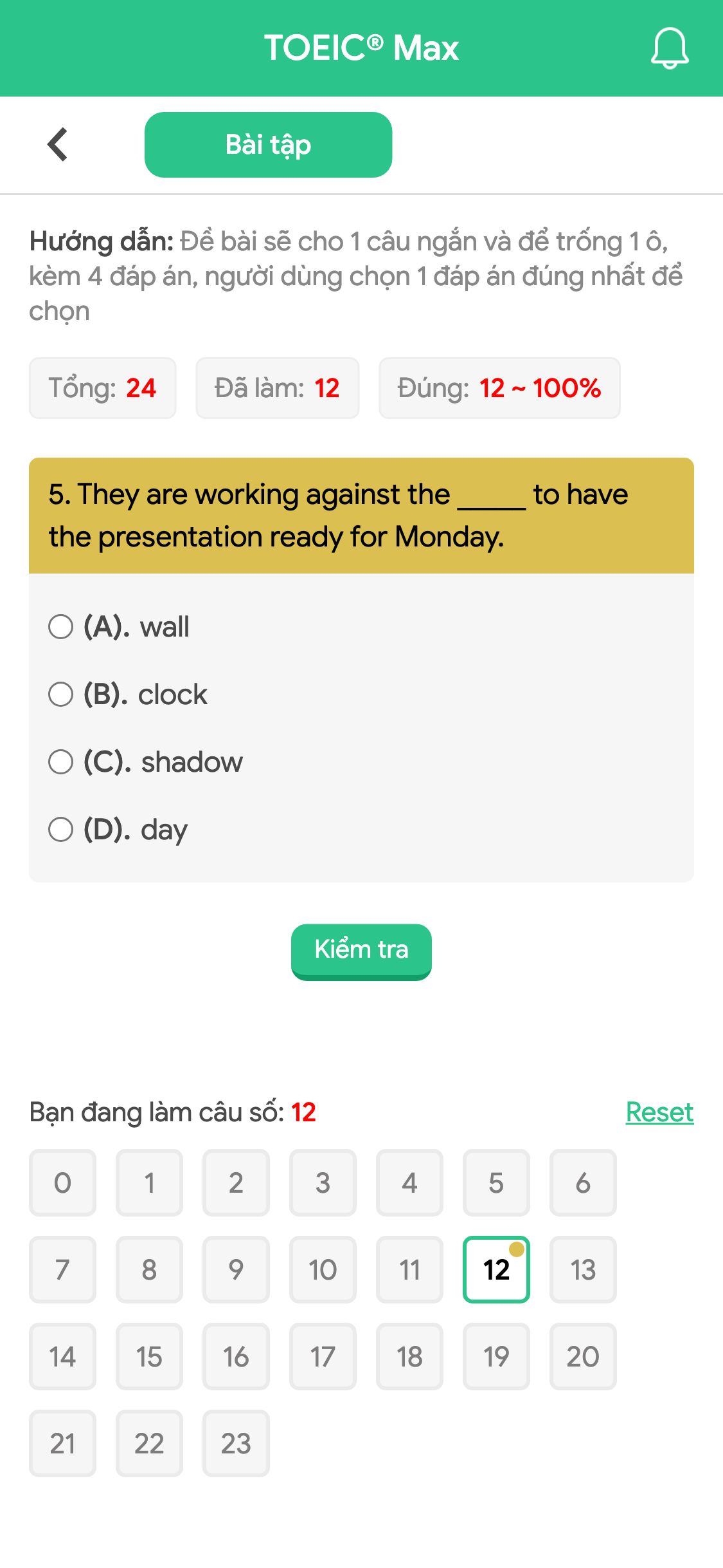 5. They are working against the _____ to have the presentation ready for Monday.