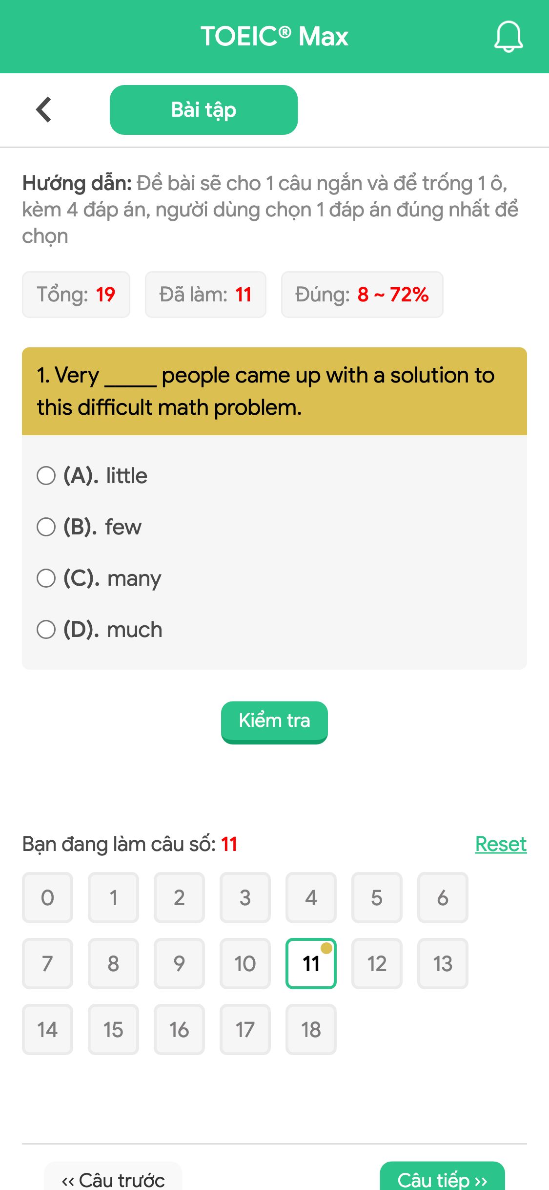 1. Very _____ people came up with a solution to this difficult math problem.