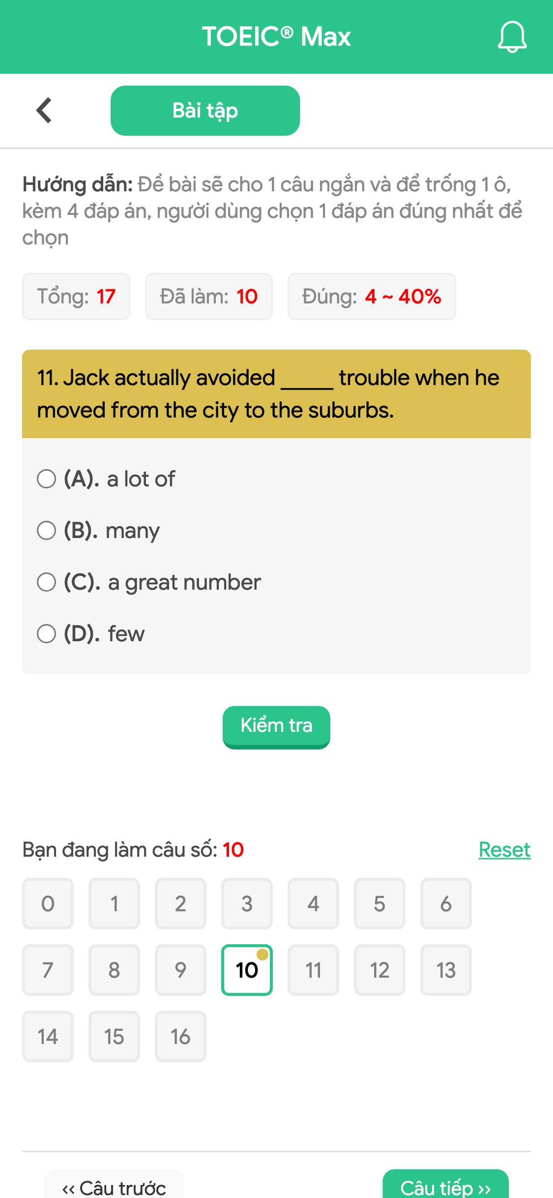 11. Jack actually avoided _____ trouble when he moved from the city to the suburbs.