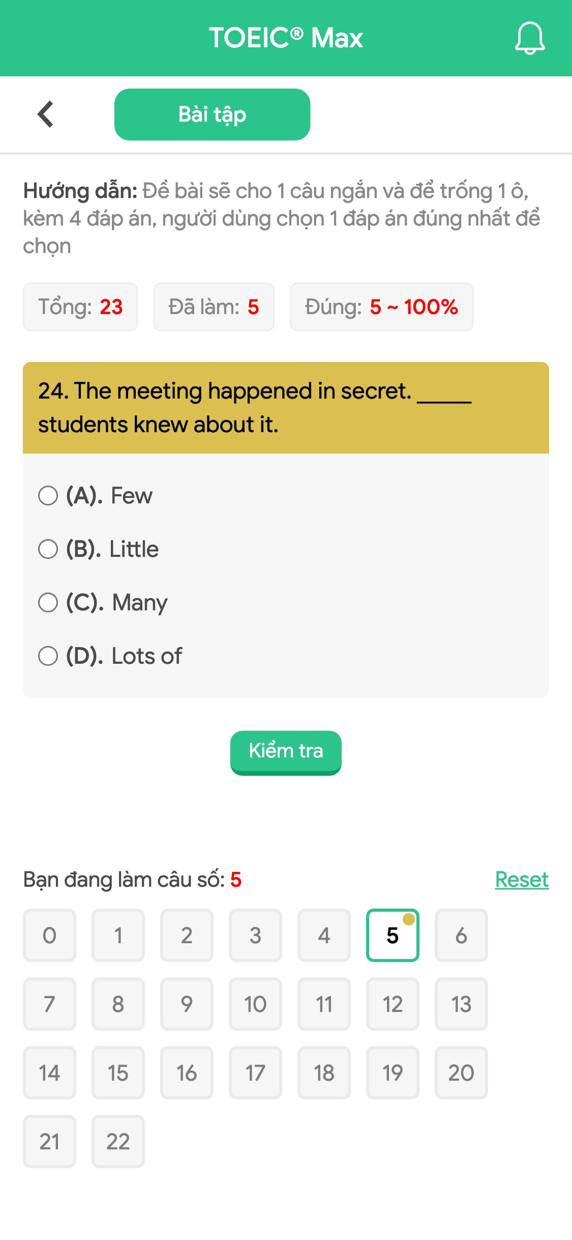 24. The meeting happened in secret. _____ students knew about it.
