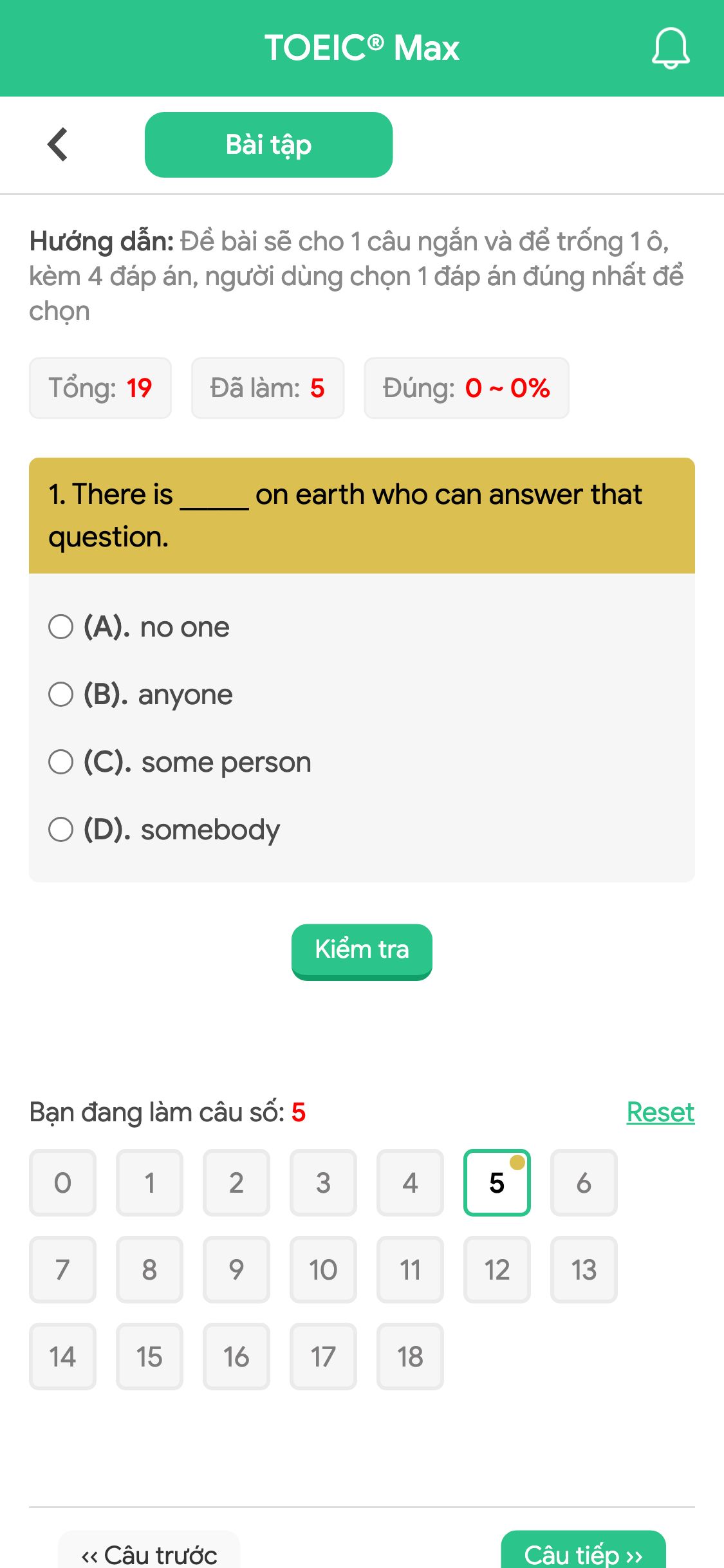 1. There is _____ on earth who can answer that question.