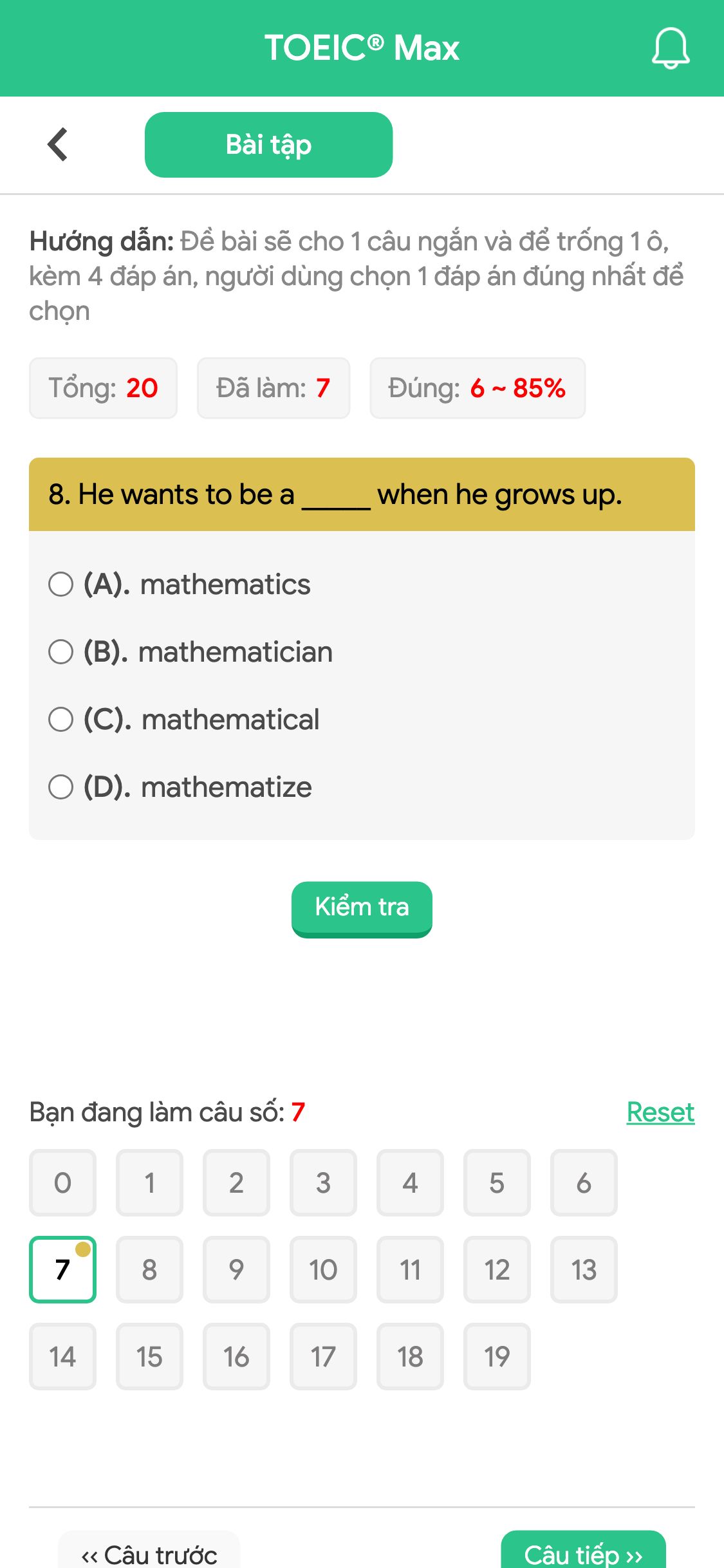 8. He wants to be a _____ when he grows up.