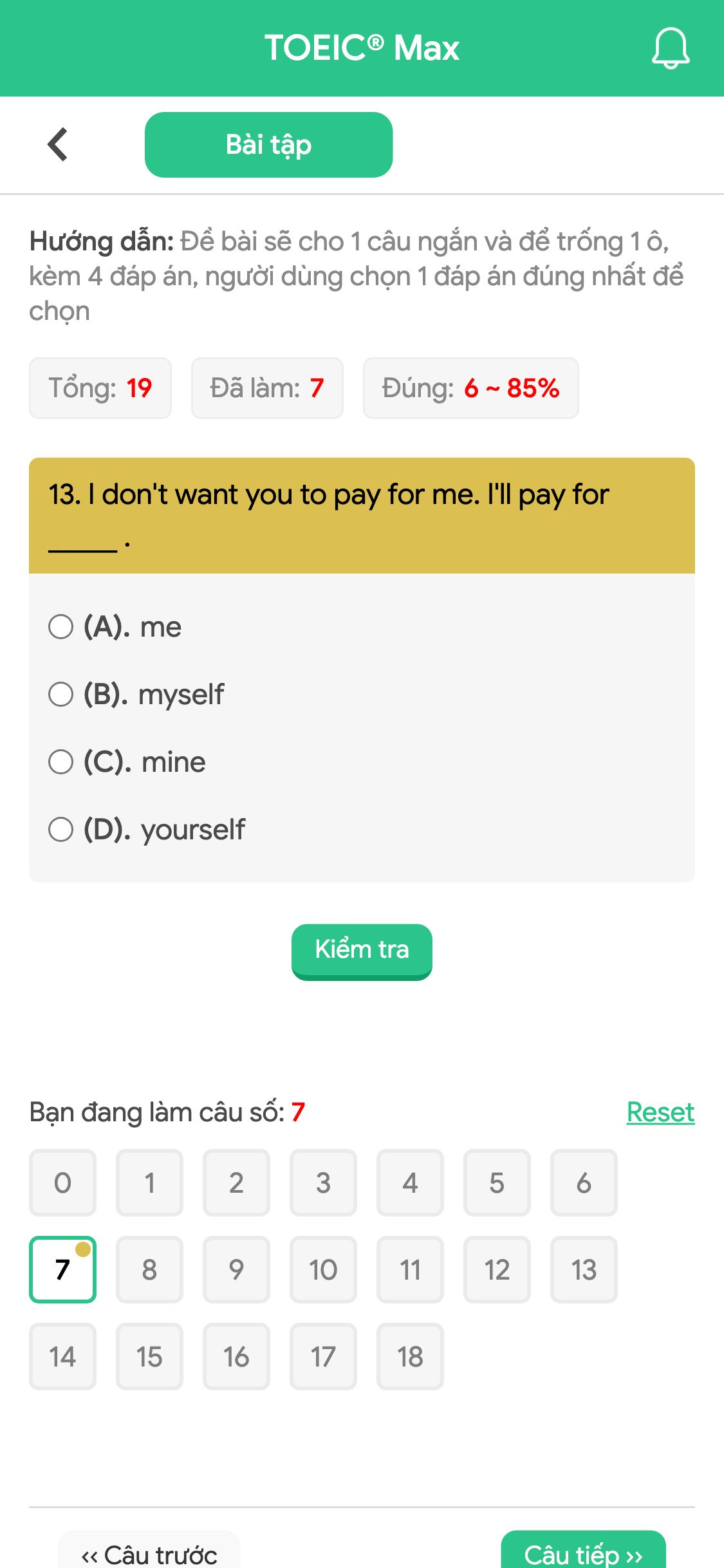 13. I don't want you to pay for me. I'll pay for _____ .