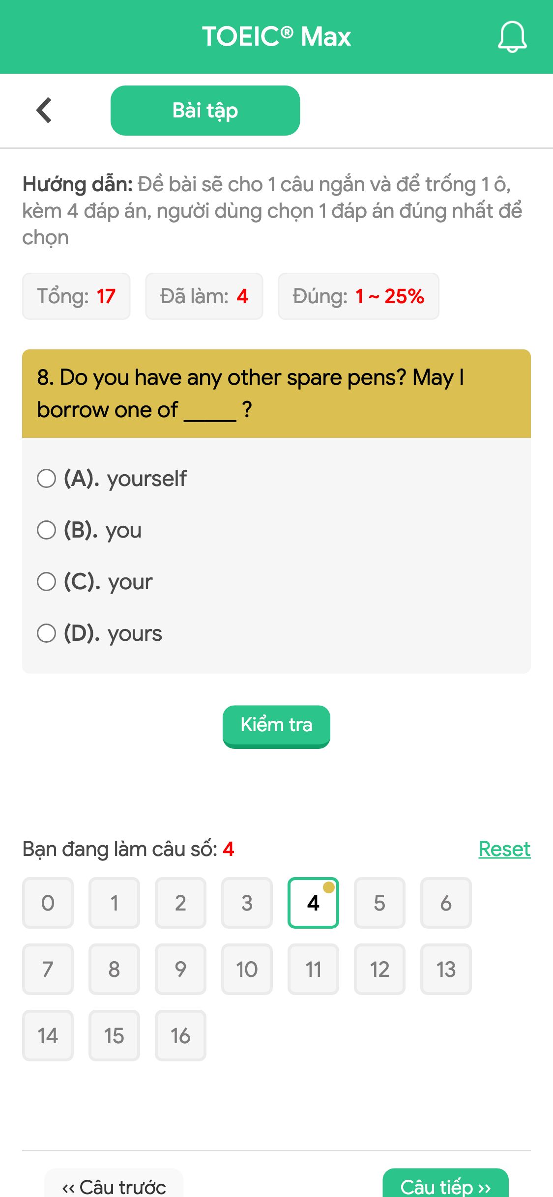 8. Do you have any other spare pens? May I borrow one of _____ ?